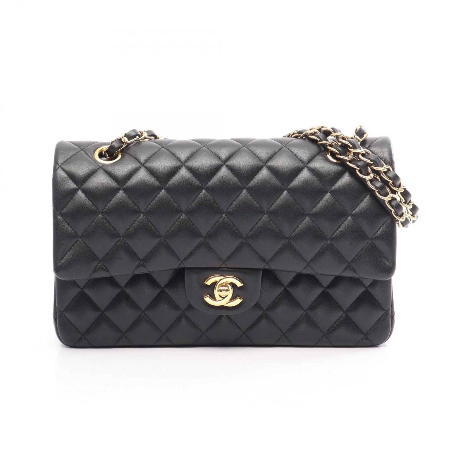 Chanel Handbag Shoulder Bag Leather: Chanel Handbag Shoulder Bag Leather This luxurious Chanel handbag shoulder bag features sleek, all-black lambskin leather and gold hardware for a sophisticated look. Measuring 16cm x 25cm x 6.5cm, it