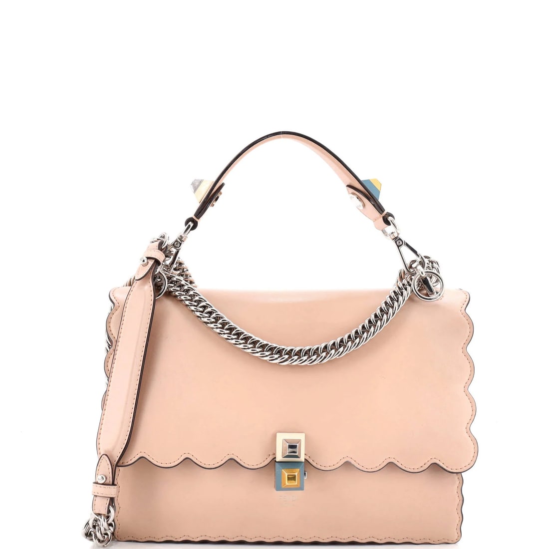 I Bag Leather Fendi Kan Medium: I Bag Leather Fendi Kan Medium The Fendi Kan Medium I Bag Leather in pink features a medium size and comes with an extra strap for added convenience. This shoulder bag has scuffs, cracking, edge