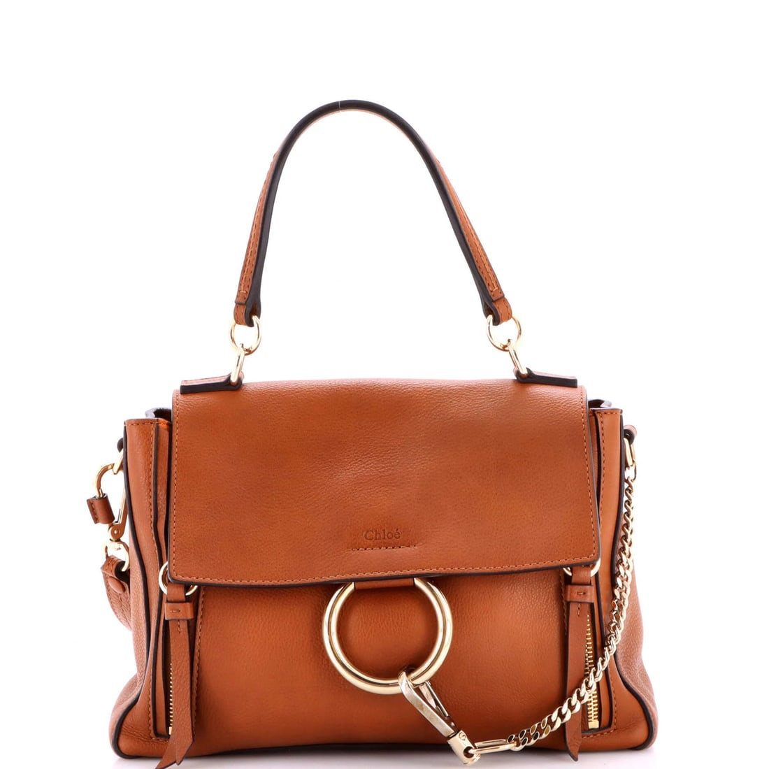 Faye Day Small Leather Bag Chloe: Faye Day Small Leather Bag Chloe Small, elegant Faye Day bag from Chloe. Made in brown leather with neutral interior and gold tone hardware, this top-handle bag features a classic design with minor cr