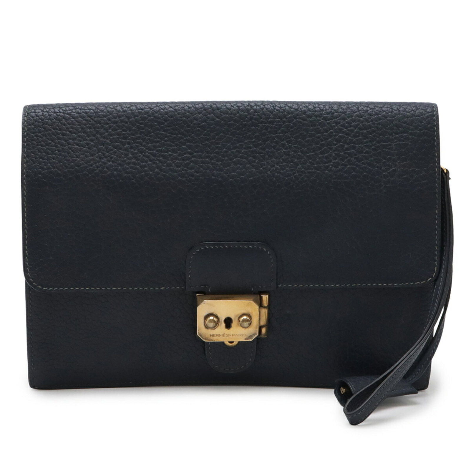Hermes Leather Fjord Pochette Clutch Bag: Hermes Leather Fjord Pochette Clutch Bag Navy Fjord leather craftsmanship meets timeless elegance in this exquisite Hermes Pochette Clutch Bag, measuring 17.5cm x 23.5cm x 3cm and boasting a sleek, so