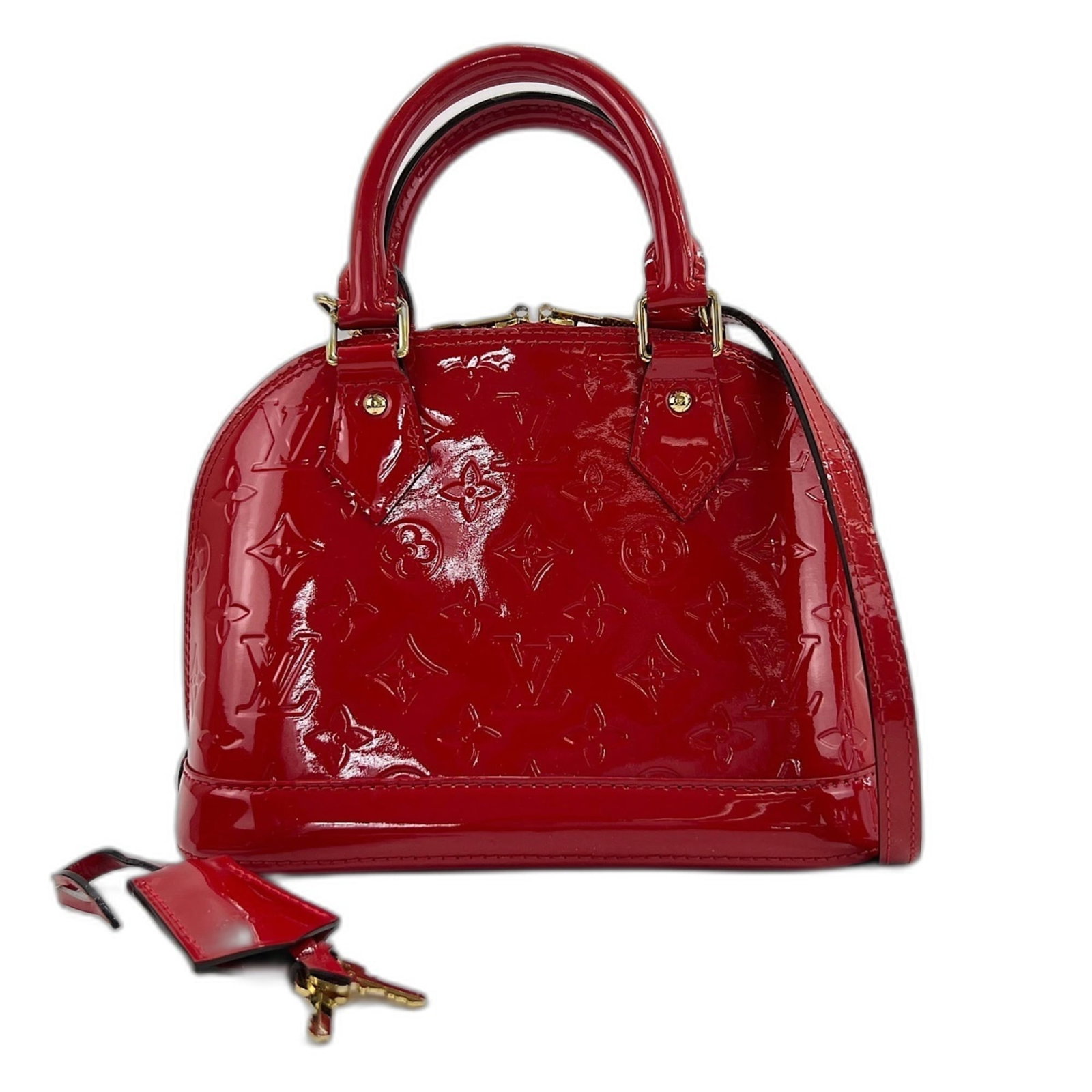 Louis Vuitton Handbag: Louis Vuitton Handbag Red Louis Vuitton Handbag, measuring 18cm x 24cm x 12cm, features a bold red color and adjustable strap length of 114cm. The bag's compact size and stylish design make it a