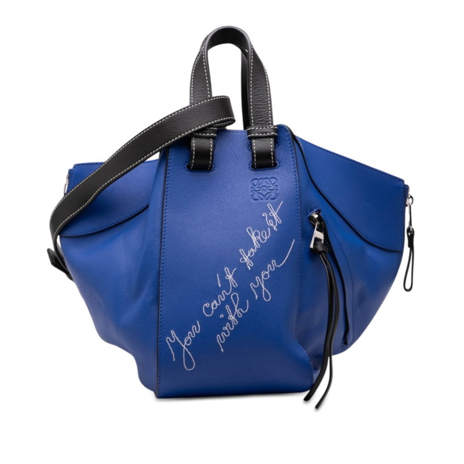 Loewe Handbag Shoulder Bag Leather: Loewe Handbag Shoulder Bag Leather Blue Loewe Leather Shoulder Bag with Signature. This blue leather shoulder bag features a signature, measuring 25cm x 38cm x 26cm. Made from high-quality leather,