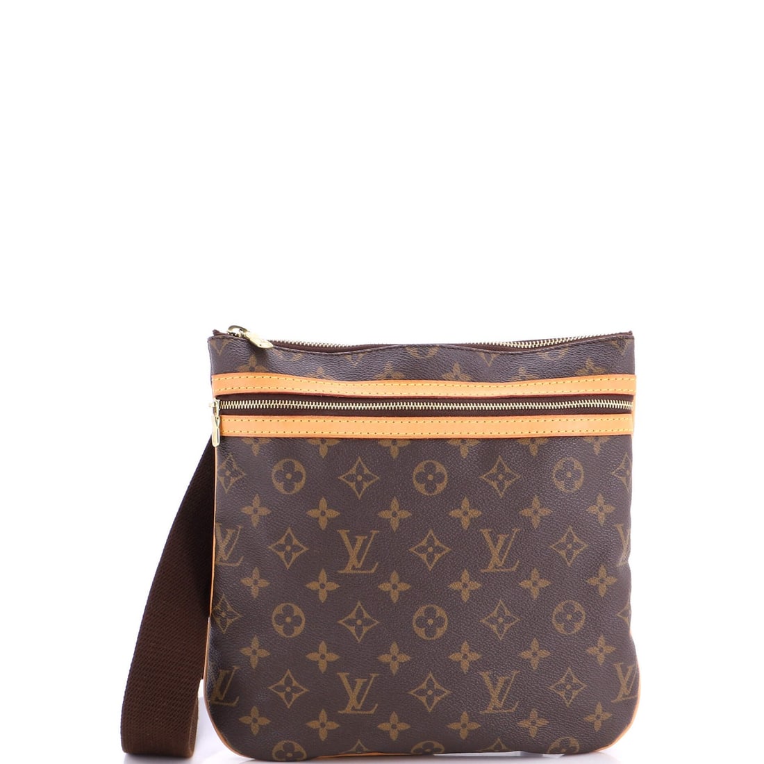 Louis Vuitton Canvas Monogram Pochette Bosphore: Louis Vuitton Canvas Monogram Pochette Bosphore The Louis Vuitton Canvas Monogram Pochette Bosphore offers a stylish and functional design. With its classic brown exterior and gold hardware, this