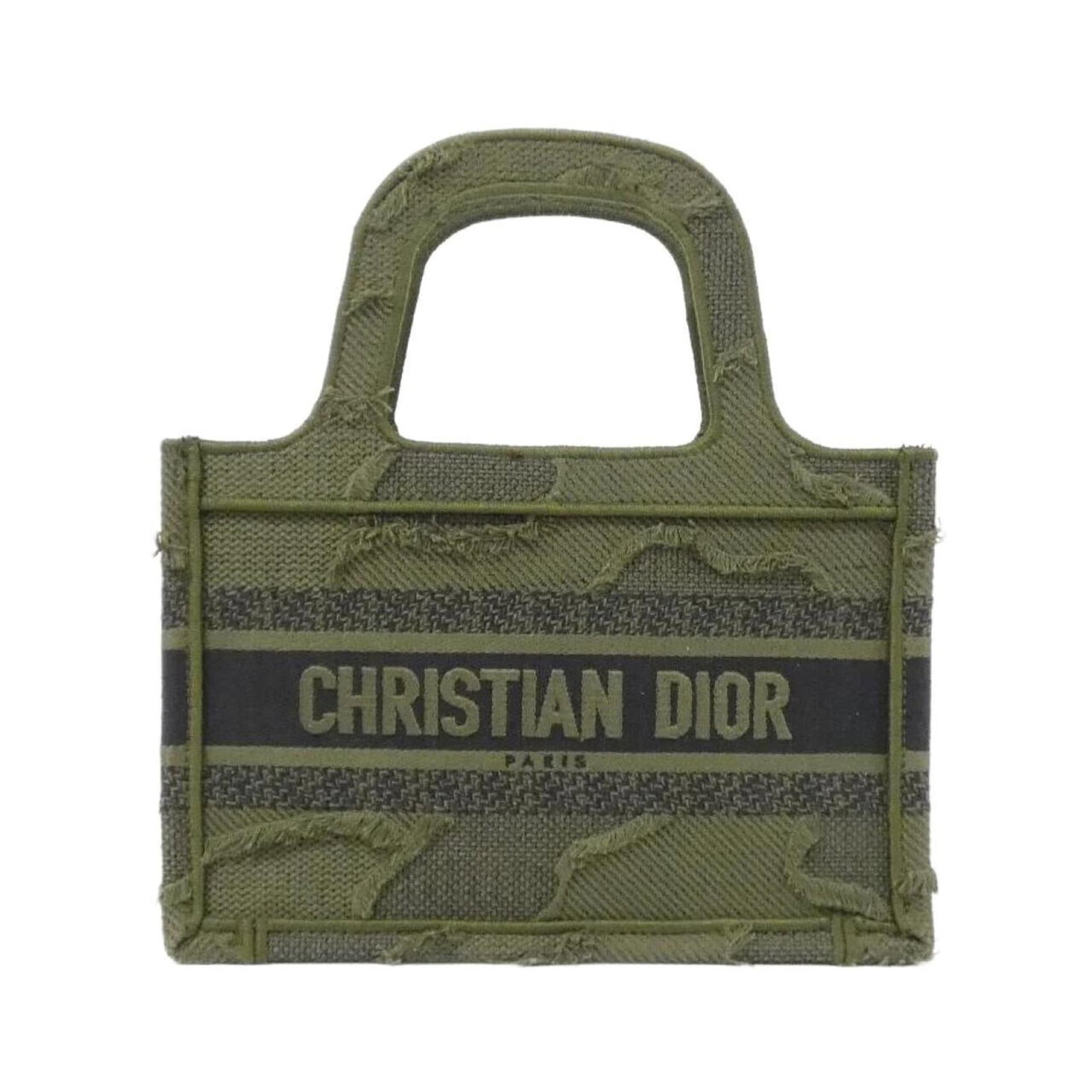 Canvas by Dior Christian: Canvas by Dior Christian Canvas by Dior Christian, a khaki canvas handbag with a signature. This 15.5cm x 23cm x 6cm bag comes with a dust bag and guarantee card, offering a complete accessory set. A