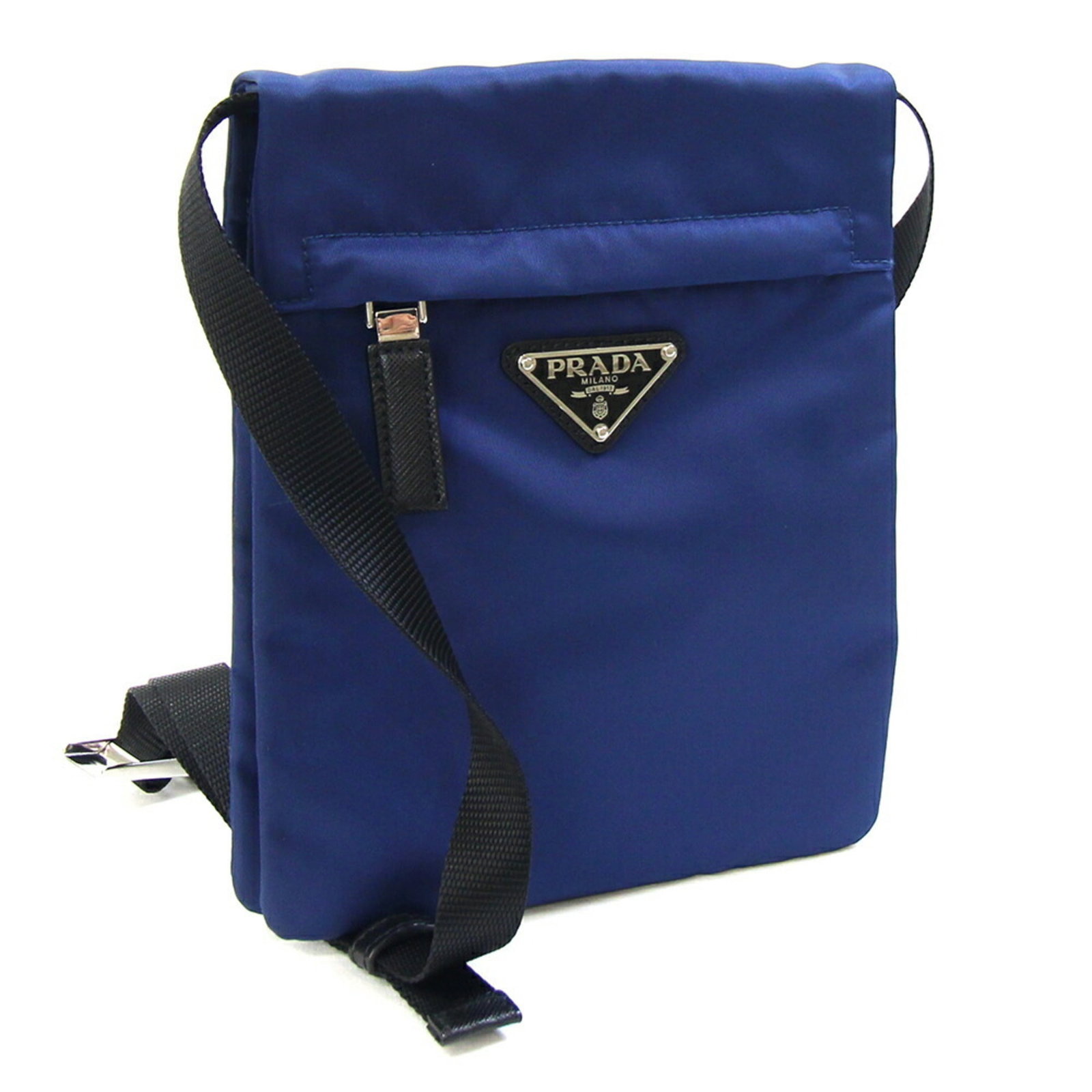 Shoulder Bag Nylon Leather by Prada: Shoulder Bag Nylon Leather by Prada Nylon and leather blend in sleek, modern design. The Prada Country shoulder bag boasts a striking black and navy color scheme. Its durable nylon and supple leather