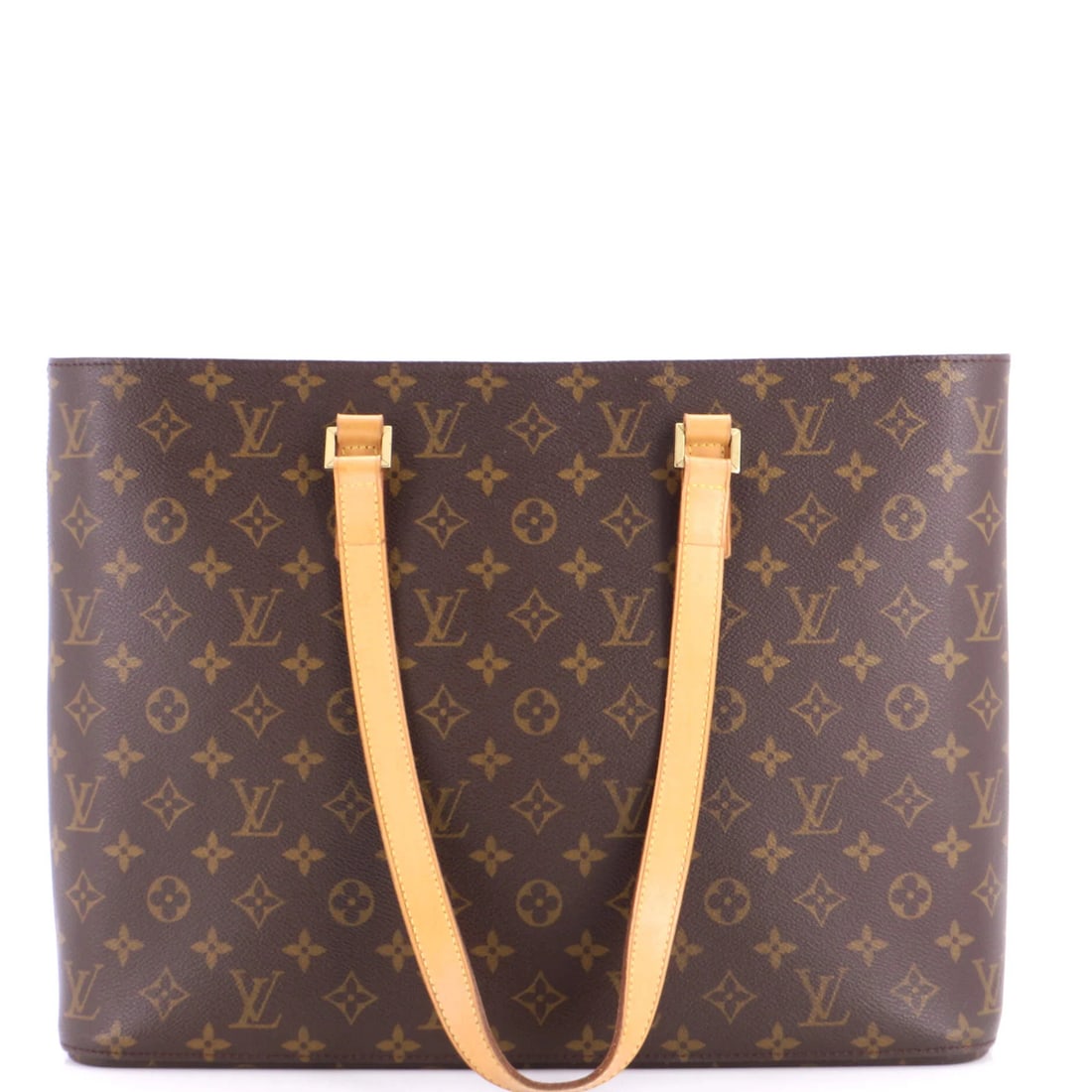 Louis Vuitton Luco Handbag Monogram Canvas: Louis Vuitton Luco Handbag Monogram Canvas Brown Louis Vuitton Luco Handbag Monogram Canvas, featuring the iconic monogram pattern on canvas-coated exterior with gold hardware. The tote measures appro