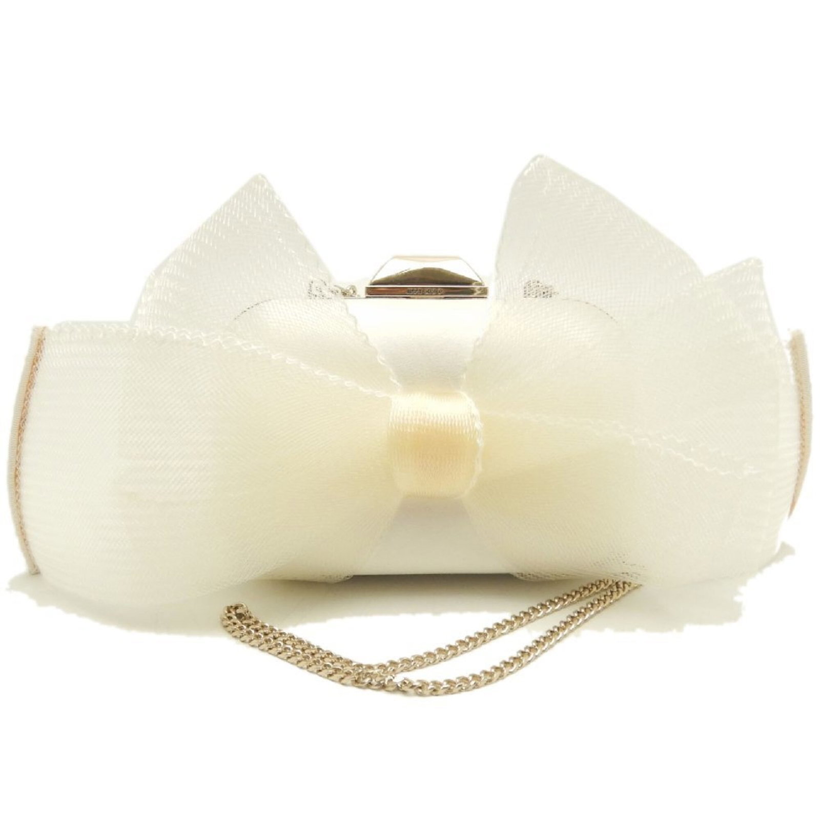 Jimmy Choo clutch bag satin: Jimmy Choo clutch bag satin Satin clutch bag from Jimmy Choo, crafted in the United Kingdom. This off-white clutch measures 9cm x 12cm x 5cm and features a sleek satin material. A stylish accessory