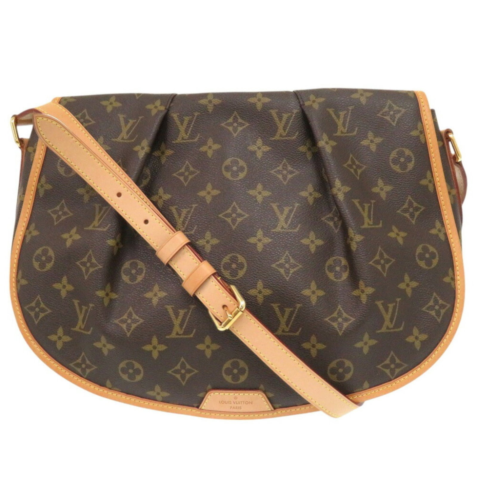 Shoulder Bag Monogram By Louis Vuitton: Shoulder Bag Monogram By Louis Vuitton Monogrammed luxury at its finest, this Louis Vuitton shoulder bag boasts the iconic monogram pattern in rich brown hues and gold hardware. With a spacious interi