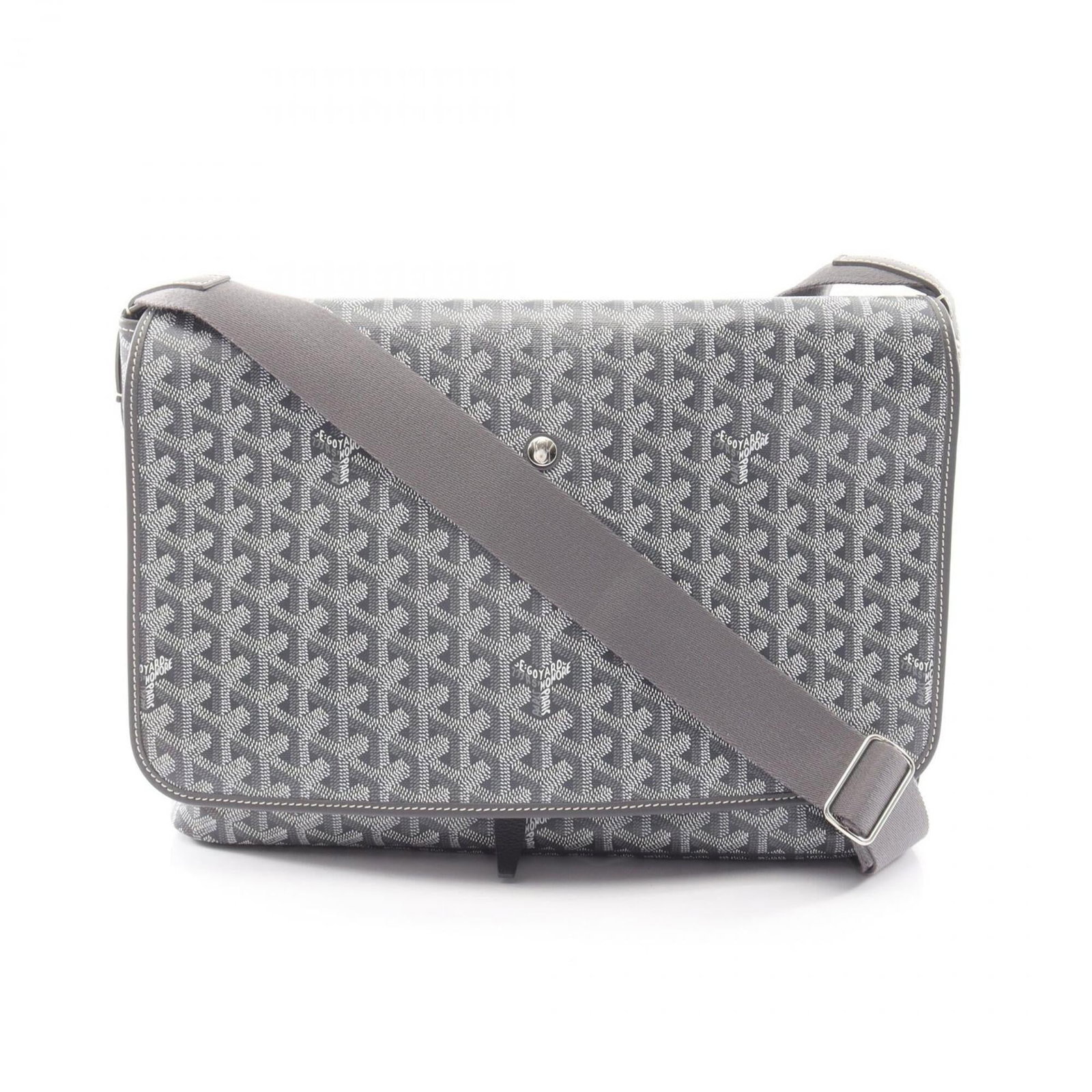 Coated Leather Handbag Canvas Pvc Goyard Shoulder Bag: Coated Leather Handbag Canvas Pvc Goyard Shoulder Bag Coated canvas, PVC, and leather come together in this versatile shoulder bag from Goyard. The gray and white color scheme provides a timeless