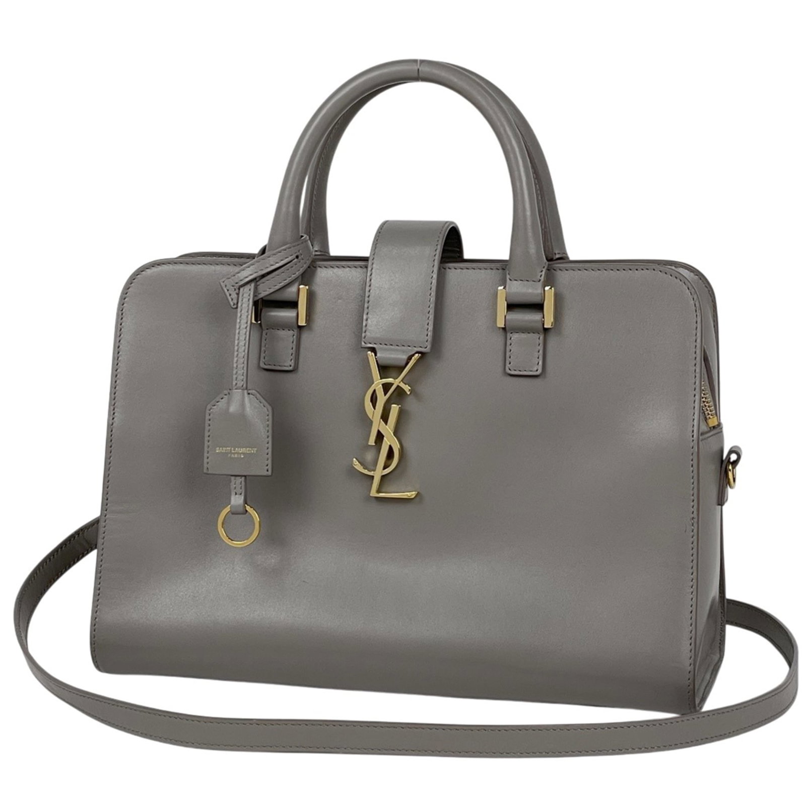 Yves Saint Laurent Handbag Leather: Yves Saint Laurent Handbag Leather Grayish leather handbag from Yves Saint Laurent, measuring 21cm x 29.5cm x 13cm in size. This women's bag features a classic design with clean lines and a timeless