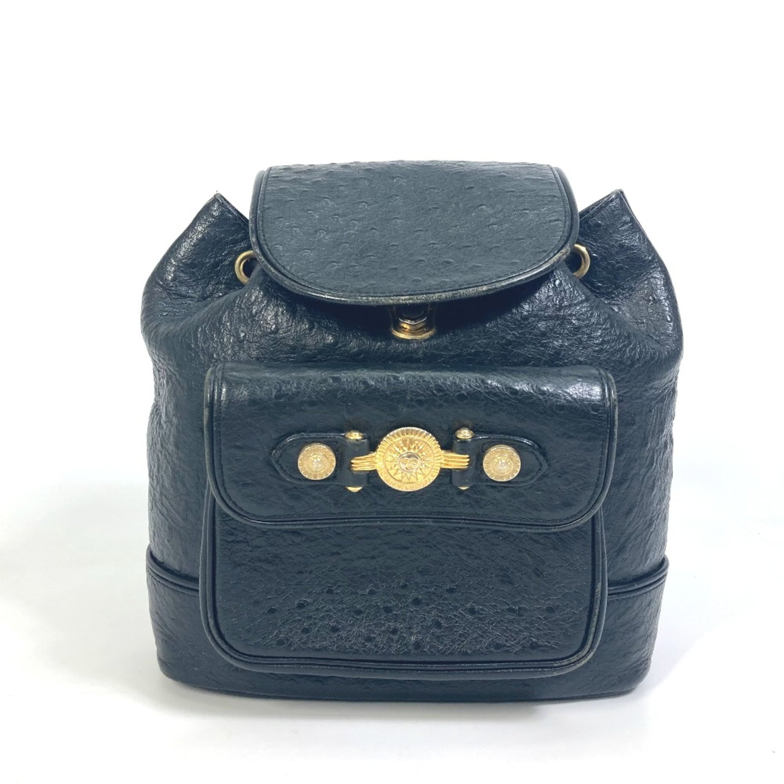 Backpack Leather Versace: Backpack Leather Versace Versace's iconic leather backpack boasts sleek black design, measuring 22.5cm x 21cm x 10cm in dimensions, with a shoulder strap length of 32.7 inches. The bag features