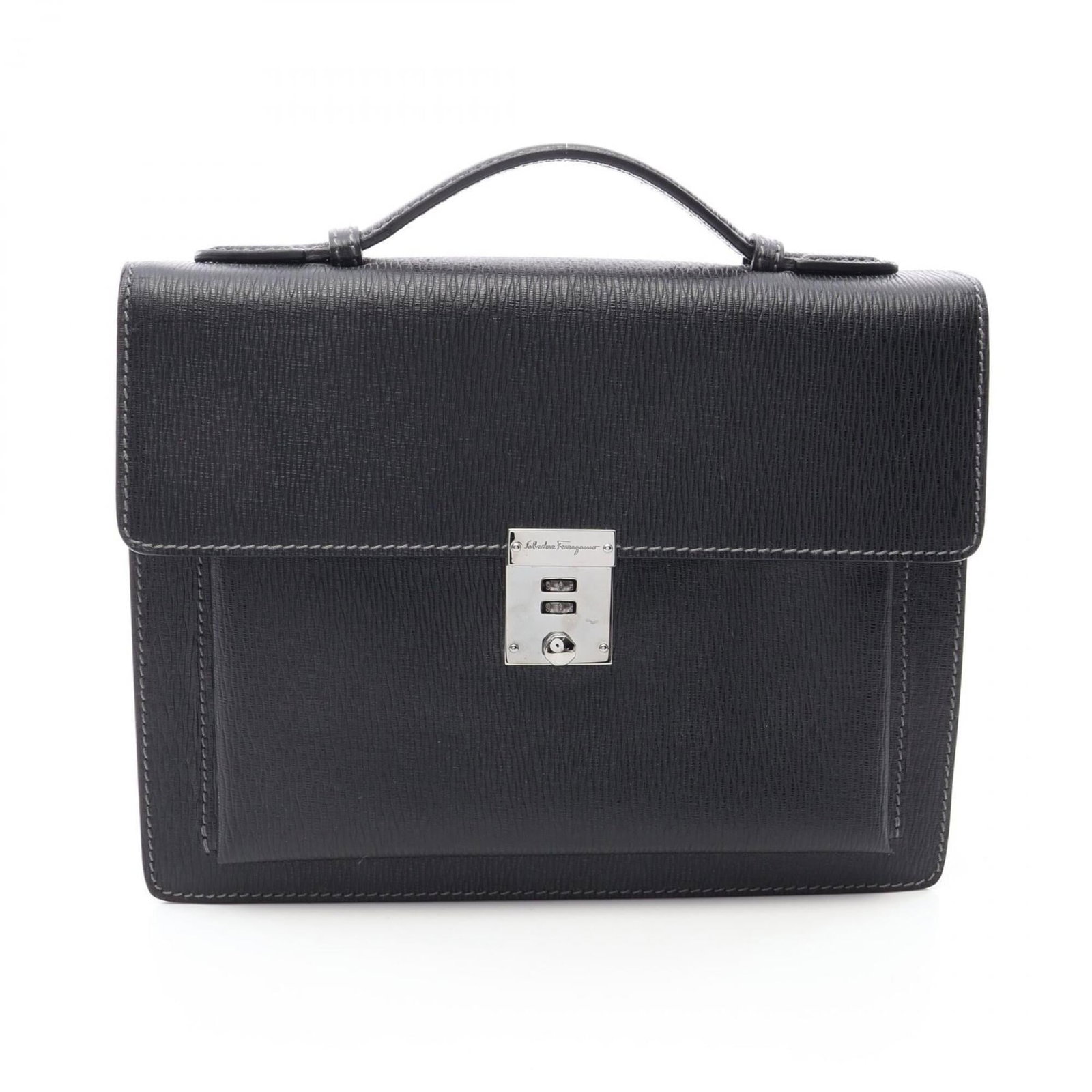 Salvatore Ferragamo Handbag Leather: Salvatore Ferragamo Handbag Leather Salvatore Ferragamo Handbag Leather. Made from high-quality leather, this black handbag measures 21cm x 28cm x 6.5cm and features a sleek design. The signature on