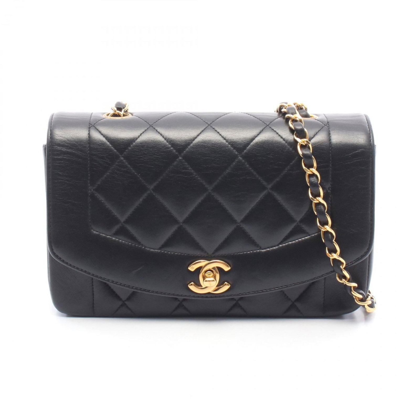 Chanel Handbag Shoulder Bag Leather: Chanel Handbag Shoulder Bag Leather Black lambskin leather Chanel shoulder bag with gold hardware, measuring 14cm x 22cm x 7cm. This classic design showcases the timeless elegance of Chanel's signatur