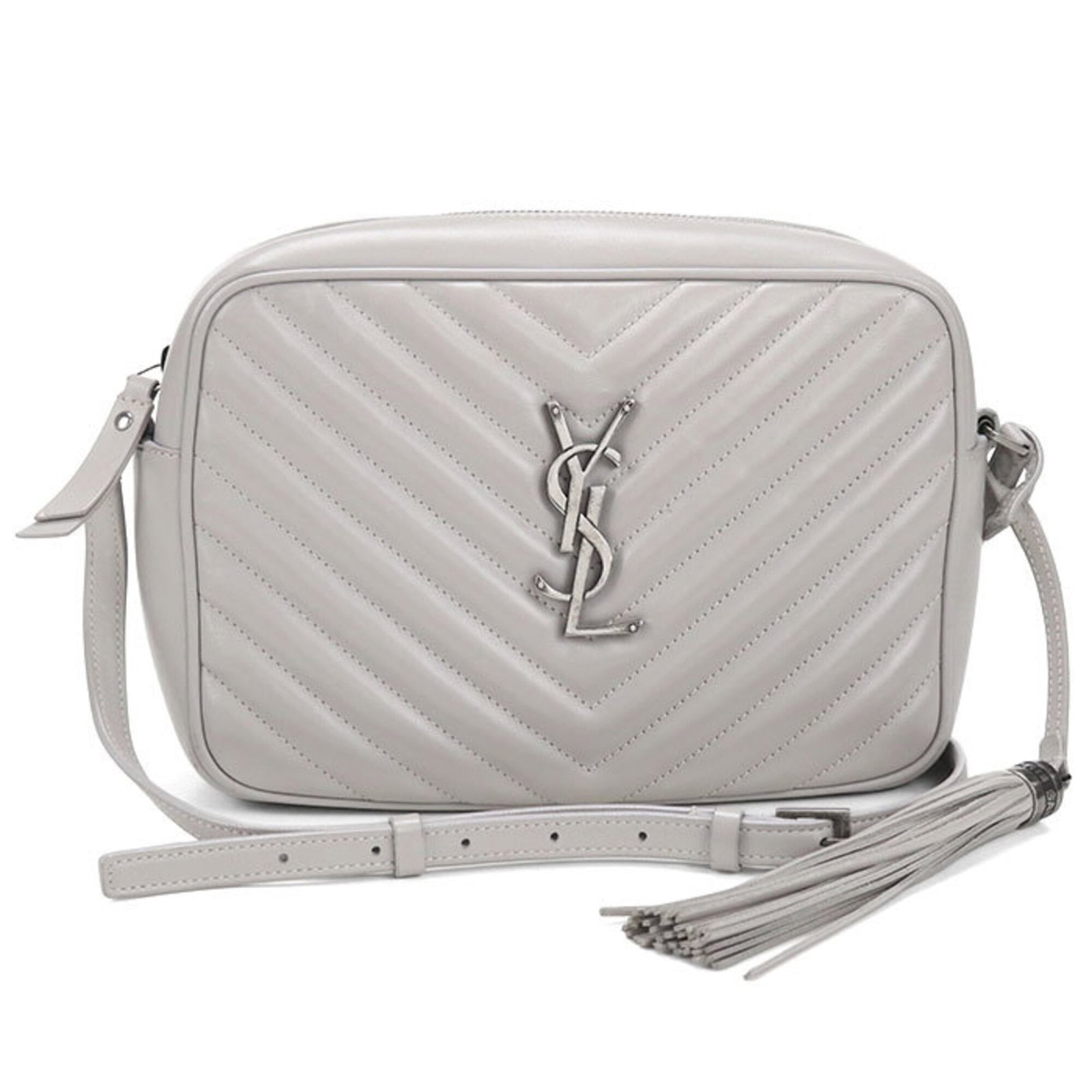 Saint Laurent Shoulder Bag Leather: Saint Laurent Shoulder Bag Leather This Saint Laurent shoulder bag features sleek, gray leather and silver hardware, making for a stylish and sophisticated accessory. Measuring 15cm x 22cm x 6cm,