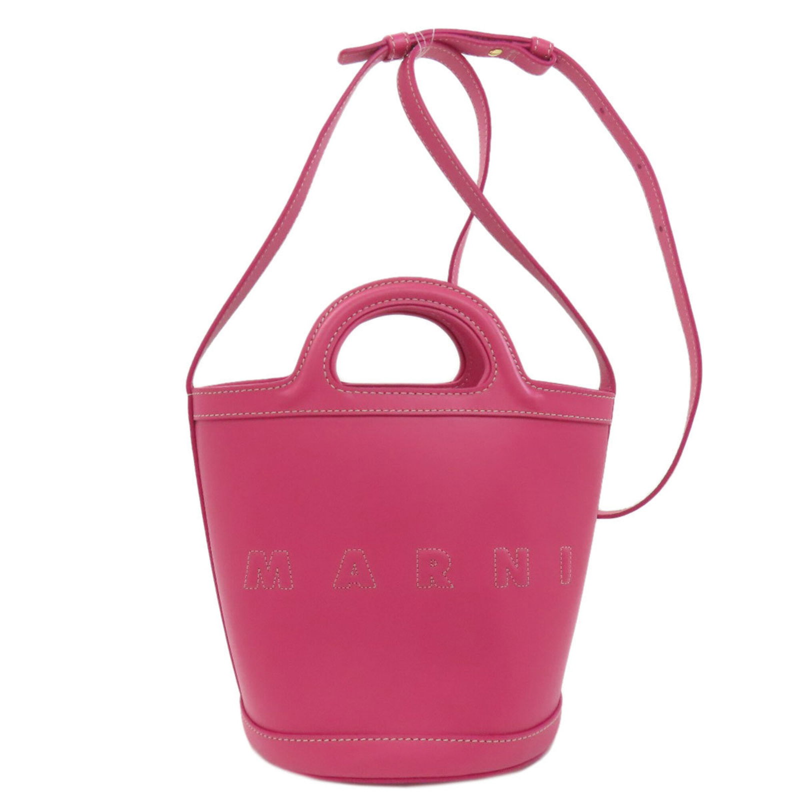 Marni Shoulder Bag Leather: Marni Shoulder Bag Leather The Marni Shoulder Bag Leather features a striking pink color and is crafted from high-quality calfskin leather. Measuring 18.5cm x 23cm x 16.5cm, it offers a sleek and