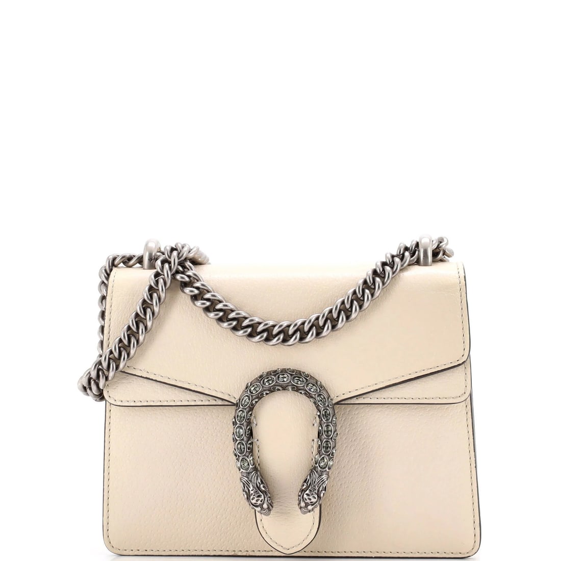 Mini leather bag Dionysus Gucci: Mini leather bag Dionysus Gucci The Dionysus Mini Leather Bag from Gucci boasts a neutral exterior with minor corner wear and creases, while its interior features minor scuffs. Measuring just 6" tall 