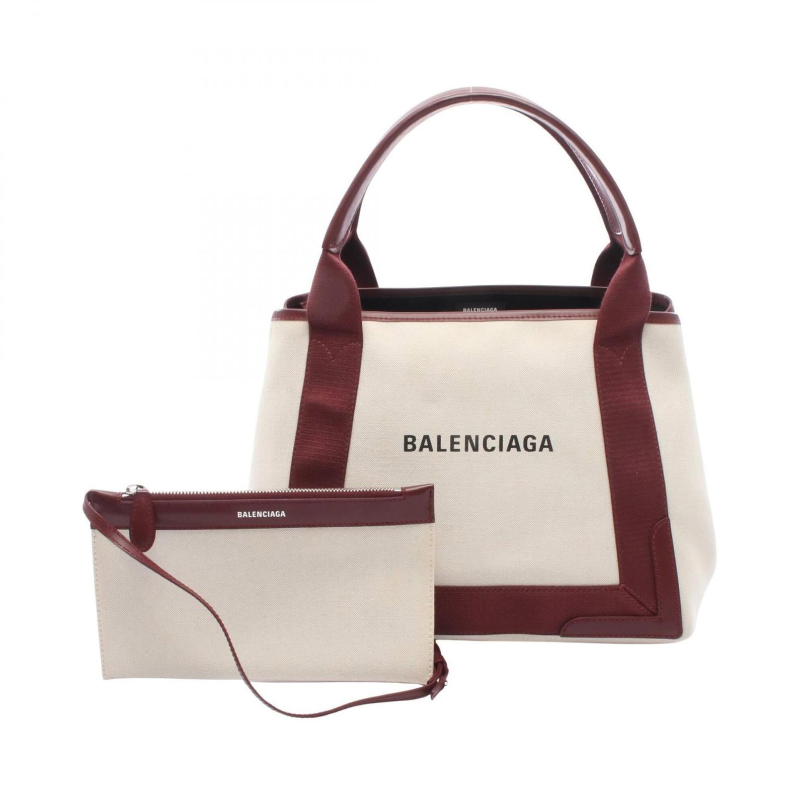 Canvas leather bag tote handbag Balenciaga: Canvas leather bag tote handbag Balenciaga Canvas leather bag tote handbag from Balenciaga, featuring Bordeaux and Ivory colors. This stylish tote measures 22cm x 30cm x 18cm, making it a practical an