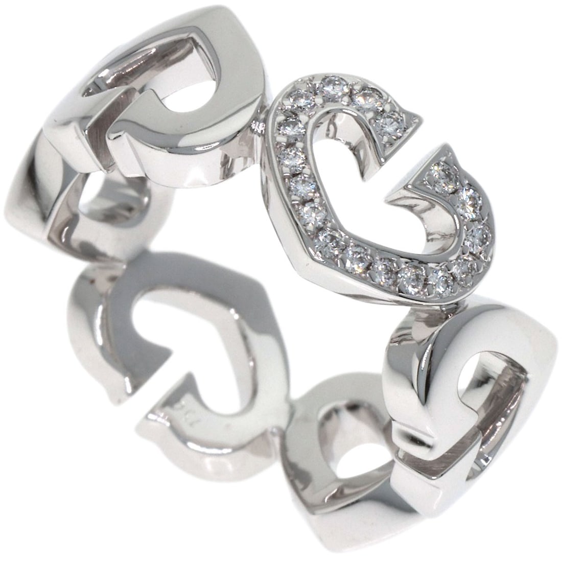 C Heart Diamond K18 White Gold Cartier Ring # 48: C Heart Diamond K18 White Gold Cartier Ring # 48 CARTIER K18 White Gold Cartier Ring #48 is a striking silver metal ring featuring the iconic C Heart design in K18 white gold. This elegant ring