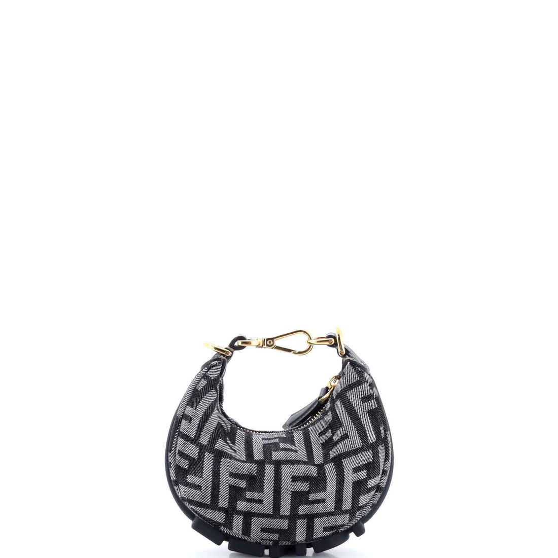Fendi Fendigraphy Bag Zucca Denim Nano: Fendi Fendigraphy Bag Zucca Denim Nano Black Fendi Fendigraphy Bag Zucca Denim Nano features canvas plain denim exterior with gold hardware and black interior. The bag has a nano size, measuring 5" x