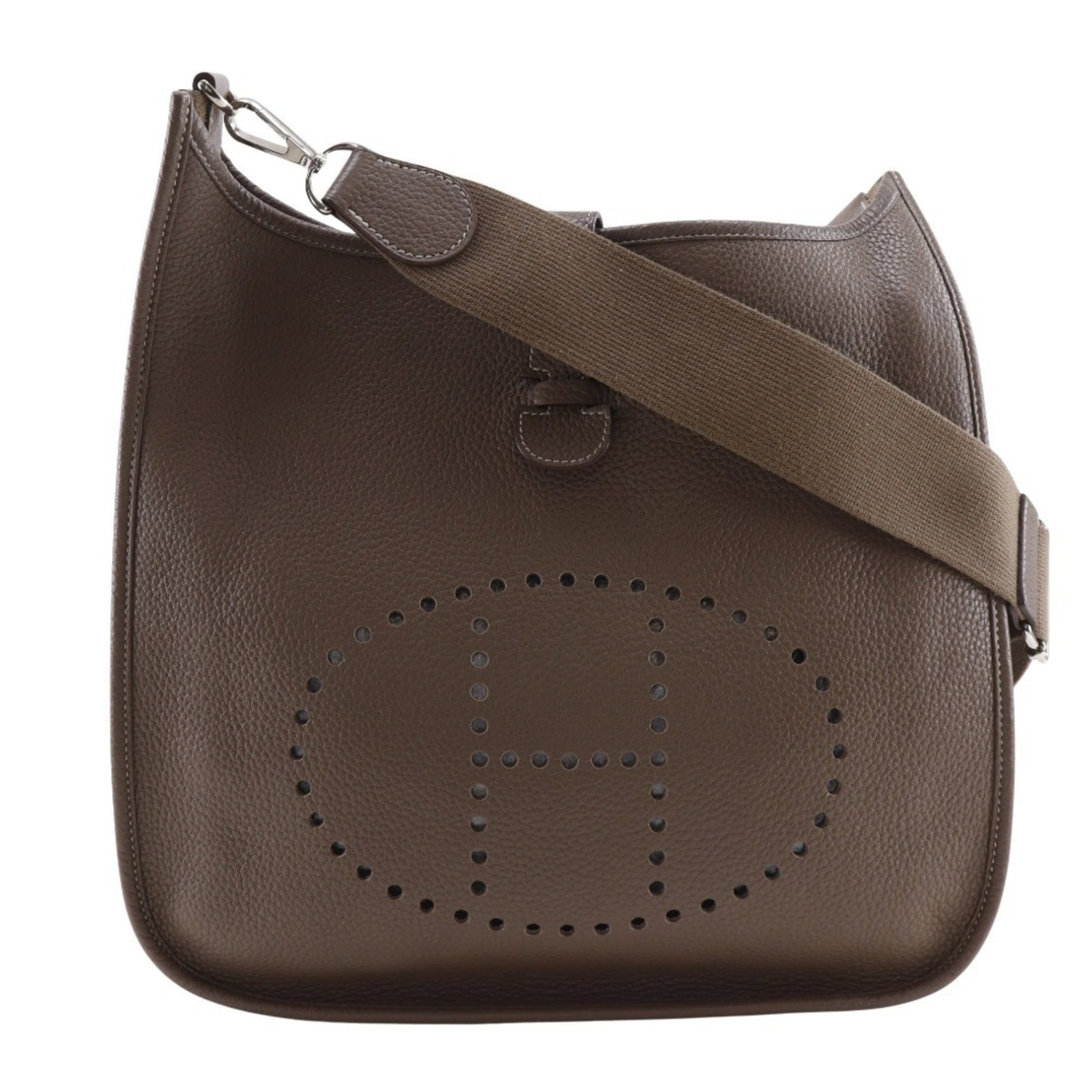 Clemence Taurillon Leather Shoulder Bag Hermes: Clemence Taurillon Leather Shoulder Bag Hermes Taurillon clemence leather provides a rich, velvety texture to this shoulder bag. The Etoupe gray color and silver hardware add a touch of