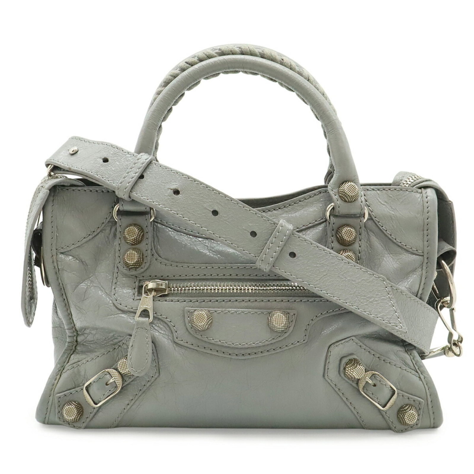 Balenciaga Handbag Shoulder Bag Leather: Balenciaga Handbag Shoulder Bag Leather Balenciaga MPN 519938 Leather Shoulder Bag features a sleek gray leather design with a compact size, measuring 15cm x 24cm x 9cm. The bag's material and color