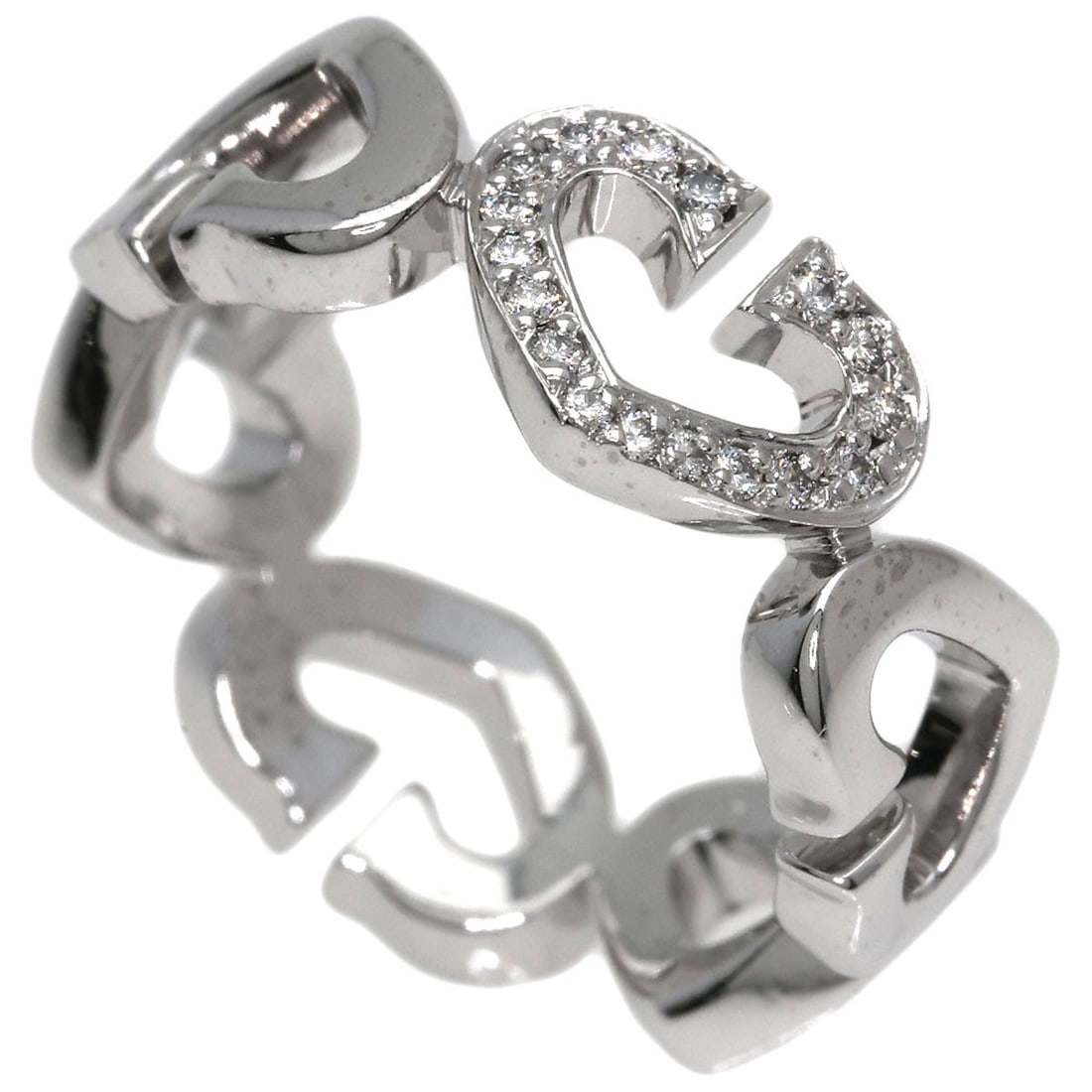 Cartier C Heart Diamond # 50 Ring K18 White Gold: Cartier C Heart Diamond # 50 Ring K18 White Gold Cartier's iconic C Heart Diamond ring in K18 White Gold features a stunning diamond set into the heart-shaped design, showcasing the purity and eleganc
