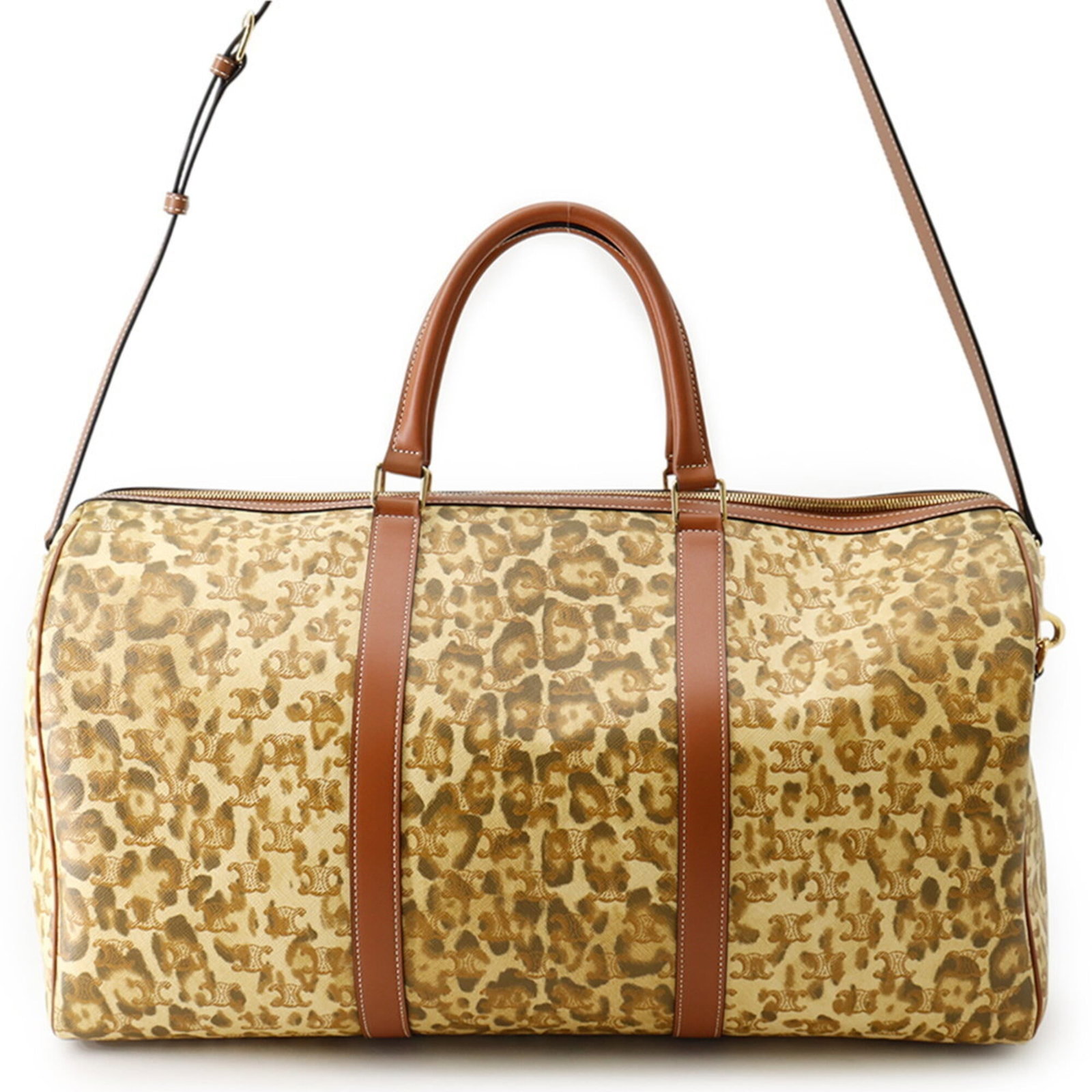 Boston Celine PVC Leather Bag: Boston Celine PVC Leather Bag Brown PVC leather bag with Celine branding, measuring 33.5cm x 50cm x 24cm. Made from a combination of PVC and leather materials, this Boston-style bag features a classic