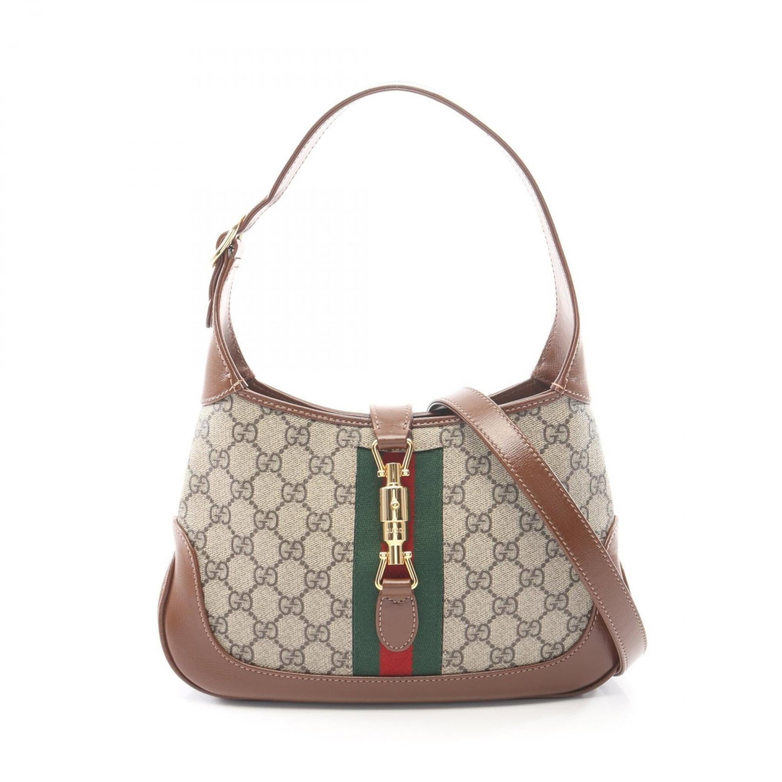 PVC leather shoulder bag from Gucci: PVC leather shoulder bag from Gucci PVC leather shoulder bag from Gucci, featuring a classic design with a beige and brown color combination. Made from high-quality PVC and leather materials, this sty