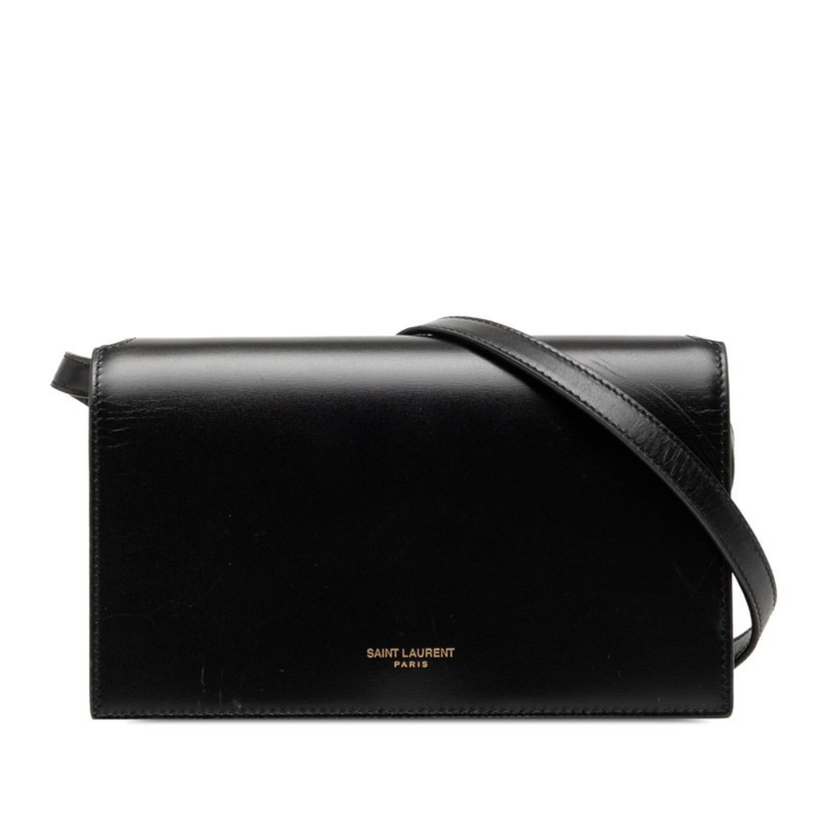 Saint Laurent Shoulder Bag Leather: Saint Laurent Shoulder Bag Leather Black Saint Laurent shoulder bag made from high-quality leather, featuring a sleek and modern design with clean lines. The compact size and slim profile make it perf