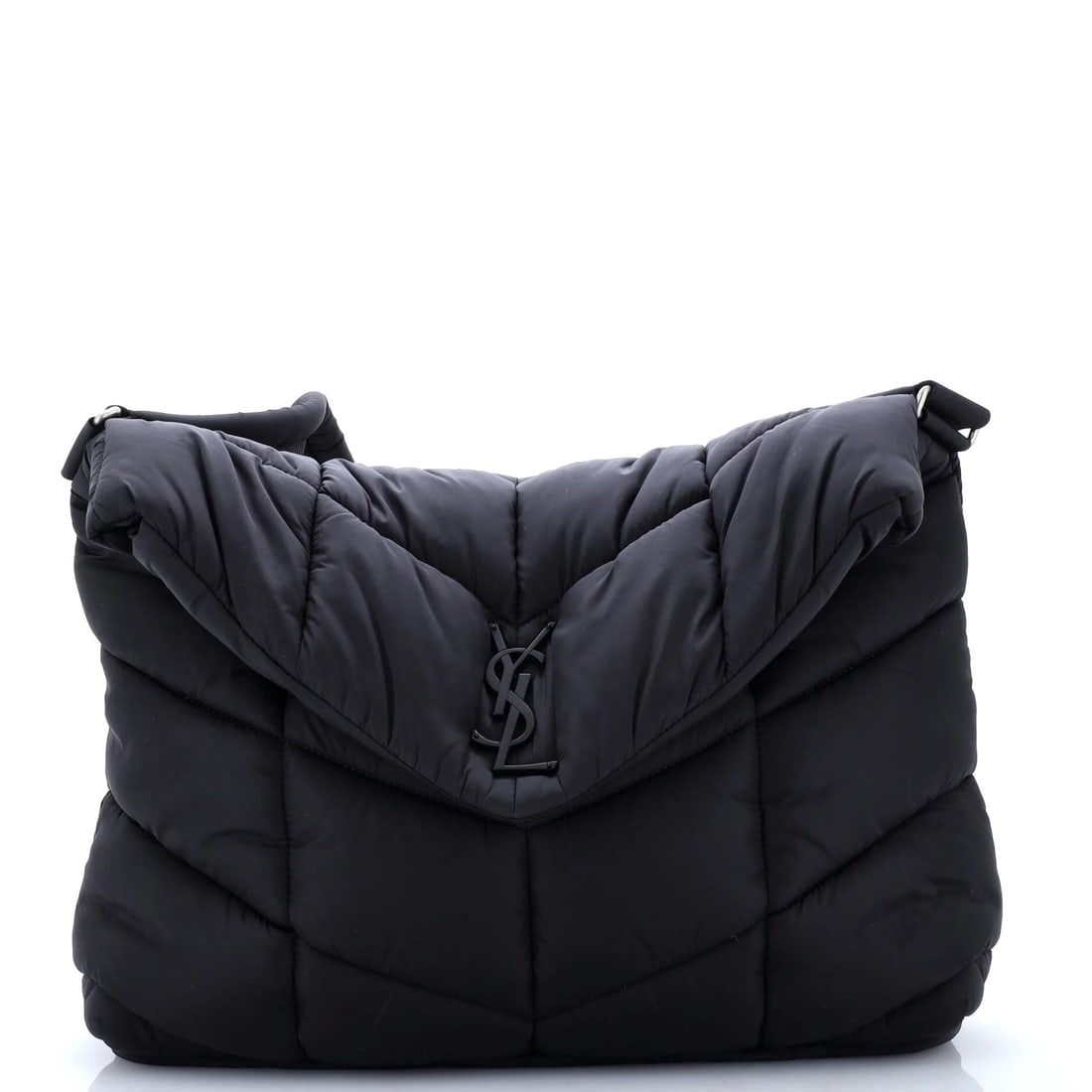 Saint Laurent Loulou Puffer Messenger Bag Quilted Econyl: Saint Laurent Loulou Puffer Messenger Bag Quilted Econyl The Saint Laurent Loulou Puffer Messenger Bag Quilted Econyl is a stylish and functional shoulder bag with a quilted design, featuring a black