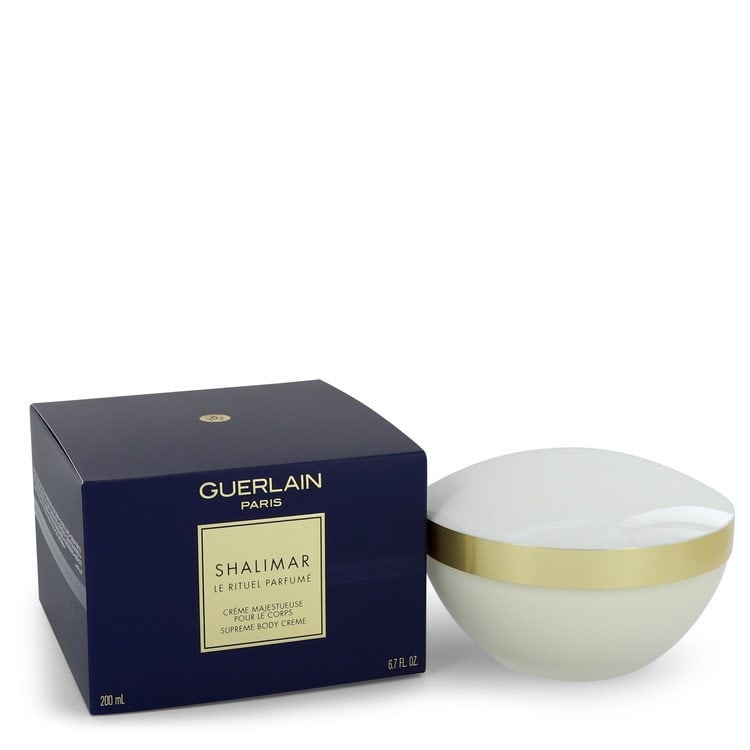 Shalimar by Guerlain Body Cream 7 oz: Shalimar by Guerlain Body Cream 7 oz Shalimar by Guerlain, launched in 1925, is a refined and oriental fragrance featuring a blend of balsamic and citrus accords. Its top notes include mandarin,