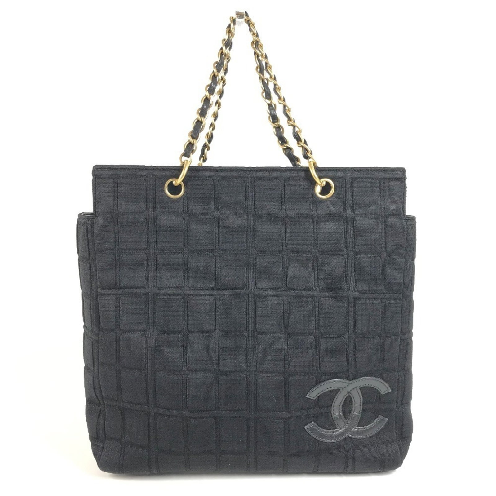 Leather Cotton Bag Tote Shoulder Chanel: Leather Cotton Bag Tote Shoulder Chanel Black Leather Cotton Tote Bag with Gold Hardware from Chanel, measuring 29.5cm x 30.5cm x 14cm. This shoulder bag features a combination of cotton and leather