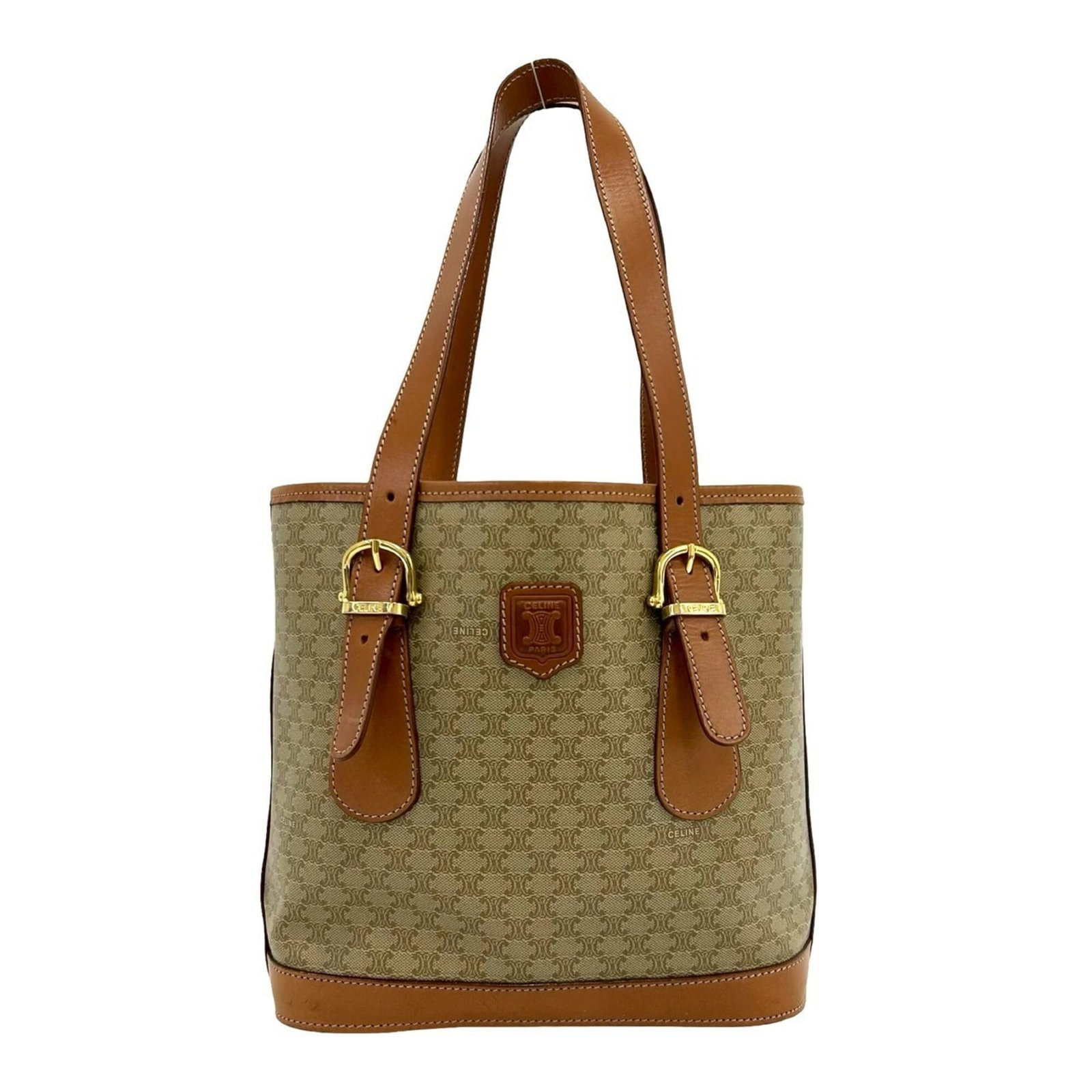 Tote Bag Leather Celine Handbag Pvc: Tote Bag Leather Celine Handbag Pvc Leather and PVC blend creates a unique, modern look in this Celine tote bag. The beige and brown color combination adds a touch of sophistication, while the