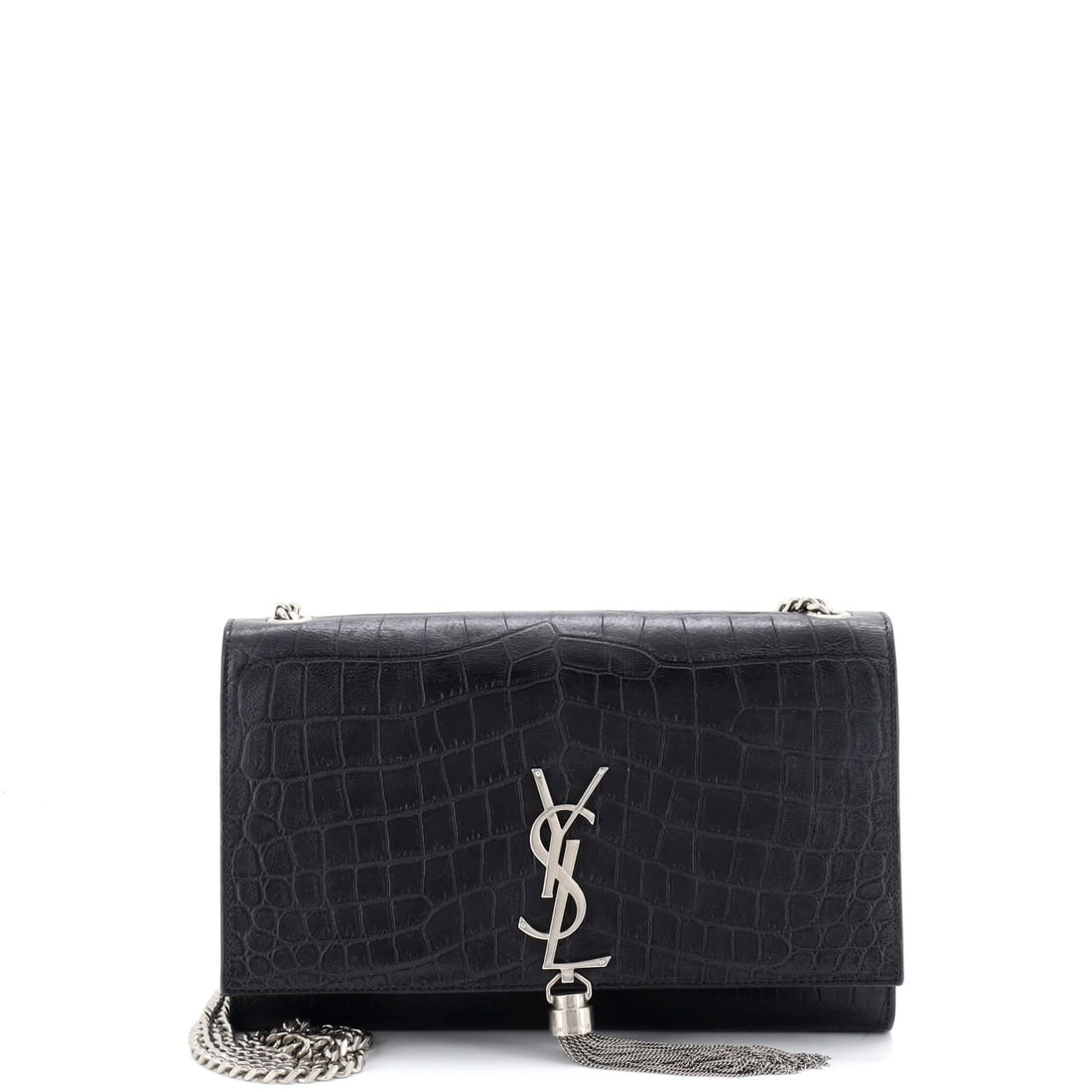 Crocodile Leather Tassel Crossbody Classic Bag Monogram Saint Laurent: Crocodile Leather Tassel Crossbody Classic Bag Monogram Saint Laurent Crocodile leather adds an edgy touch to the Classic Monogram Tassel Crossbody Bag, featuring a timeless design with intricate deta