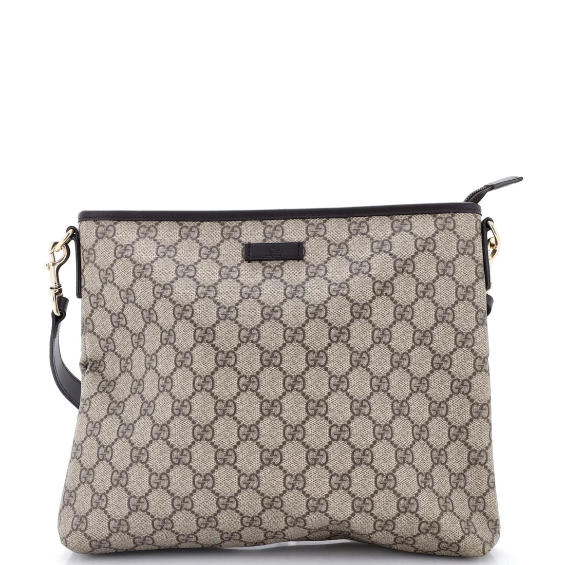 Gucci Zip Top Messenger Bag GG Coated Canvas Medium: Gucci Zip Top Messenger Bag GG Coated Canvas Medium Brown Gucci Zip Top Messenger Bag in Excellent Condition. This medium-sized bag features a canvas-coated exterior with gold-tone hardware and a zip 