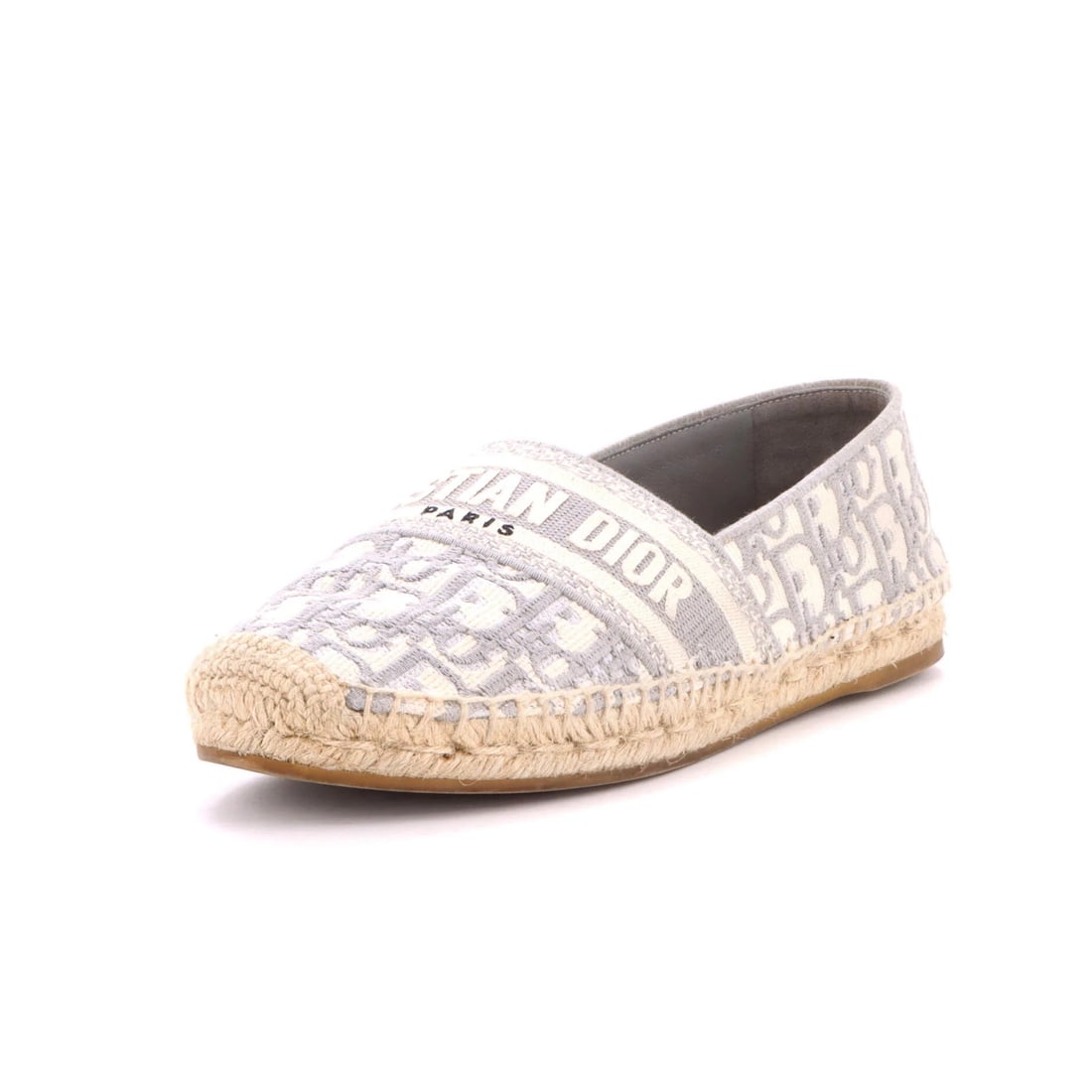 Christian Dior Women's Granville Espadrilles Oblique Canvas: Christian Dior Women's Granville Espadrilles Oblique Canvas Gray canvas espadrilles with oblique design, featuring jute and leather interior in matching gray tone. Minor creases, darkening, and marks