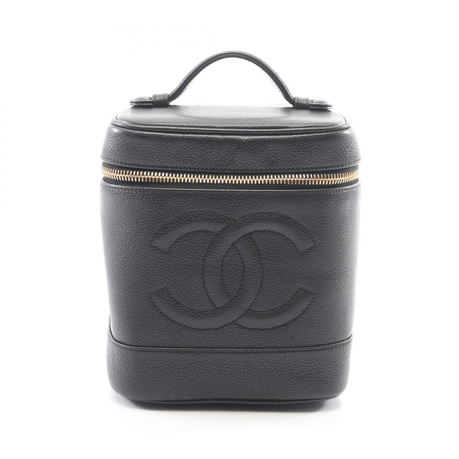 Calfskin Handbag by Chanel: Calfskin Handbag by Chanel Calfskin Handbag by Chanel boasts sleek, sophisticated design with its grained calfskin material and classic black color. Measuring 17cm x 15cm x 12cm, it offers a stylish