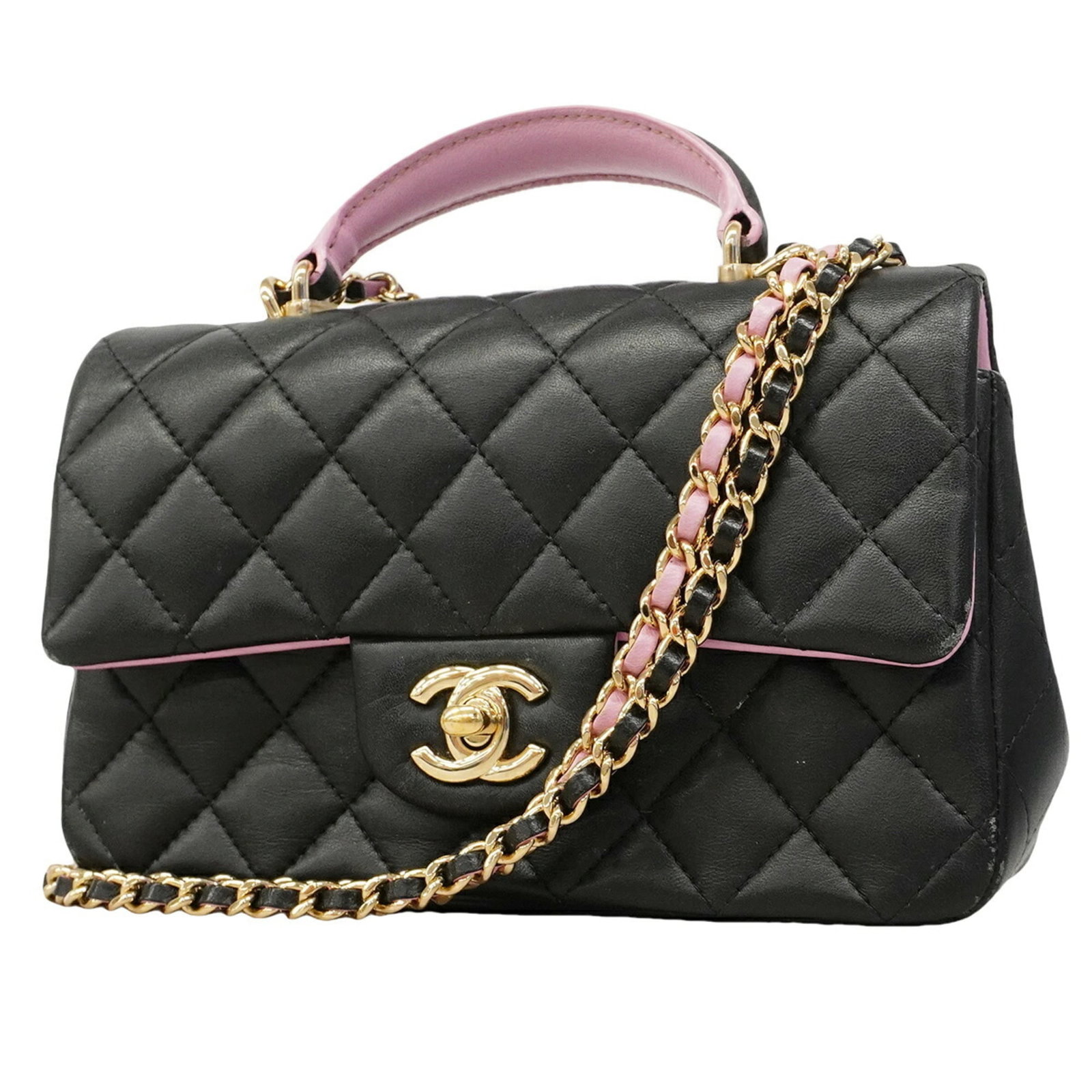 Leather Handbag Chanel: Leather Handbag Chanel Leather Handbag Chanel in Black Lambskin, Champagne Gold Hardware. This luxurious handbag features high-quality lambskin leather and elegant champagne gold hardware, making it a