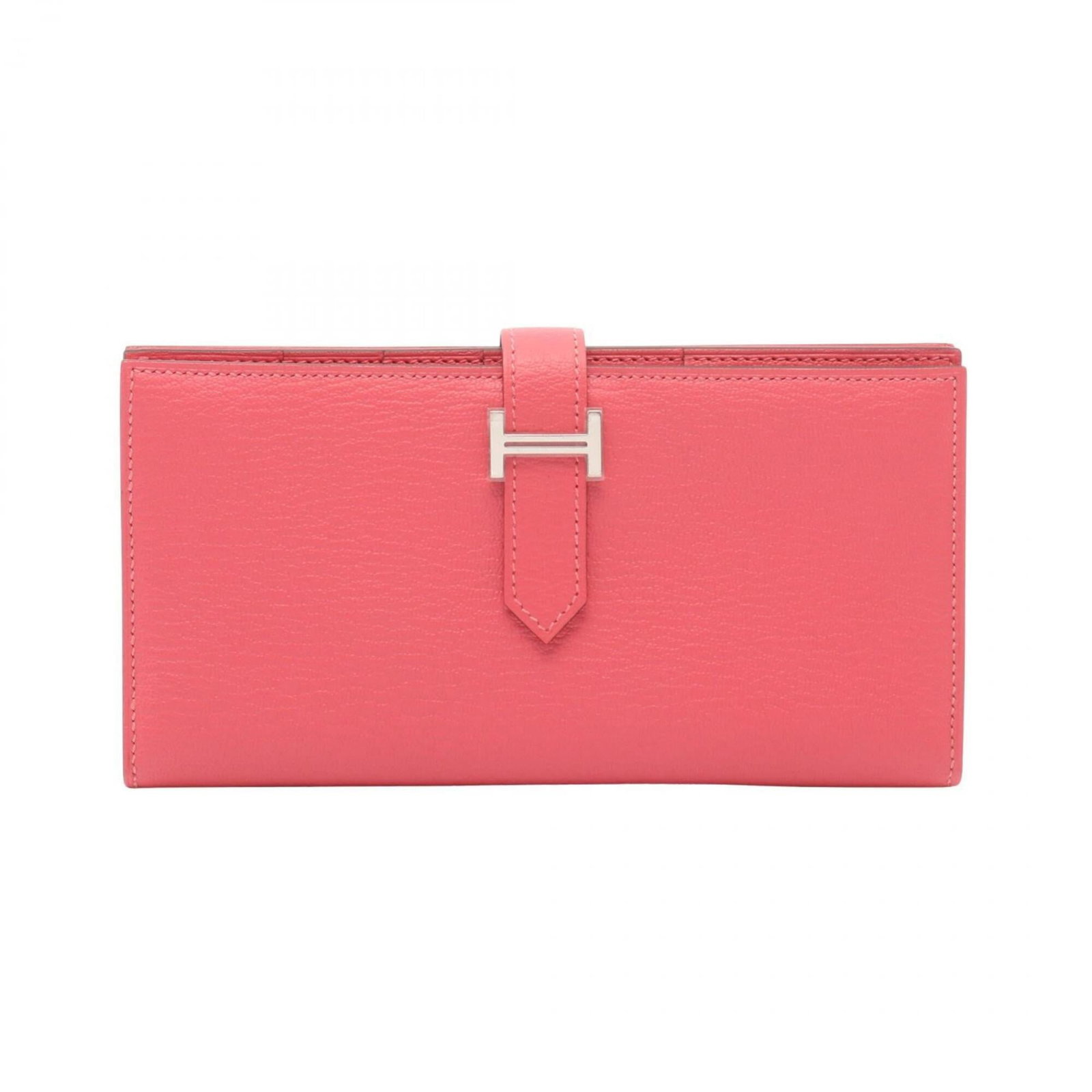 Chevre Leather Bi Fold Wallet Hermes: Chevre Leather Bi Fold Wallet Hermes Chevre leather, pink in color, adds a touch of femininity to this bi-fold wallet from Hermes. With its compact size and sleek design, it's perfect for everyday car