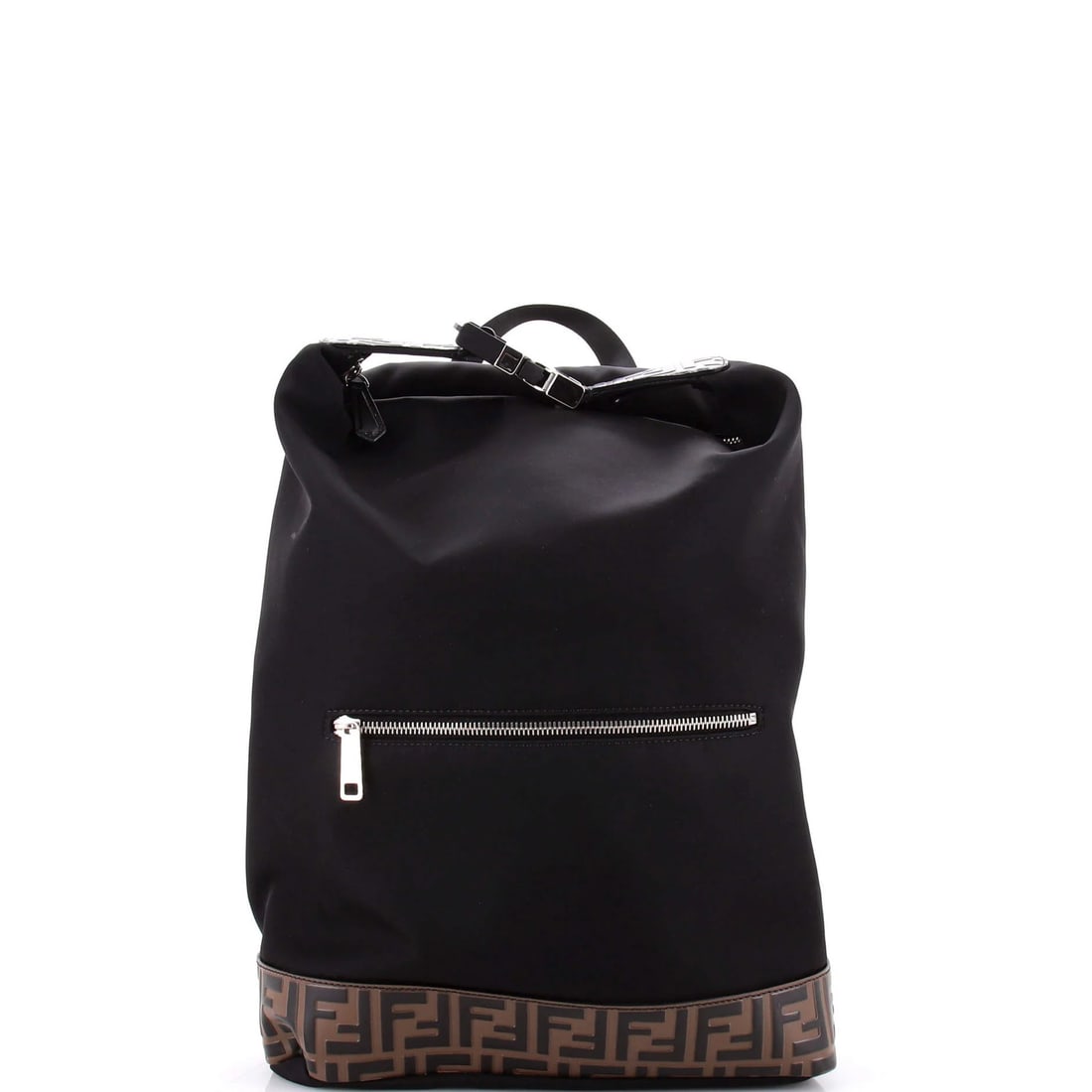 Nylon with Fendi Backpack Santander Zucca Embossed Leather: Nylon with Fendi Backpack Santander Zucca Embossed Leather Black Fendi Backpack with Zucca Embossed Leather and Nylon Exterior, featuring a sleek design and durable construction. The backpack boasts