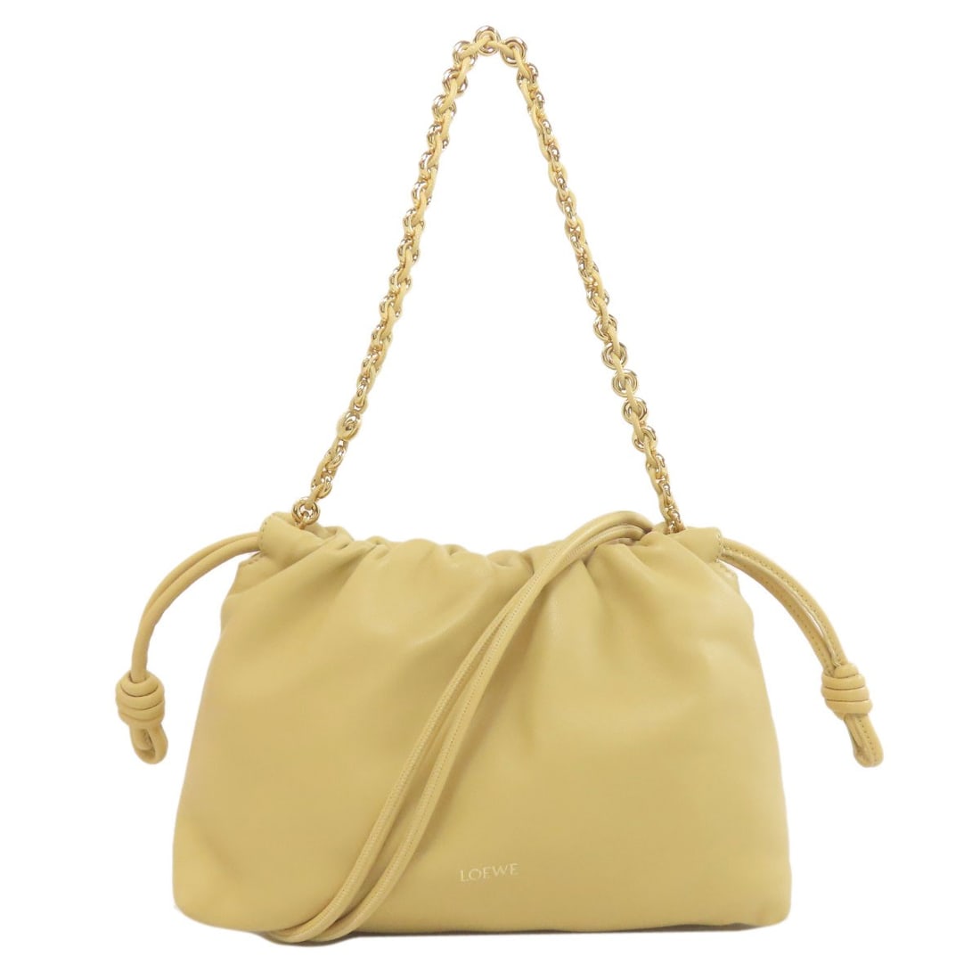 Calf Loewe Handbag 2Way: Calf Loewe Handbag 2Way Yellow Calf Loewe Handbag with 2Way Design. This handbag features a vibrant yellow exterior made from high-quality calf material, showcasing a unique 2Way design that adds to