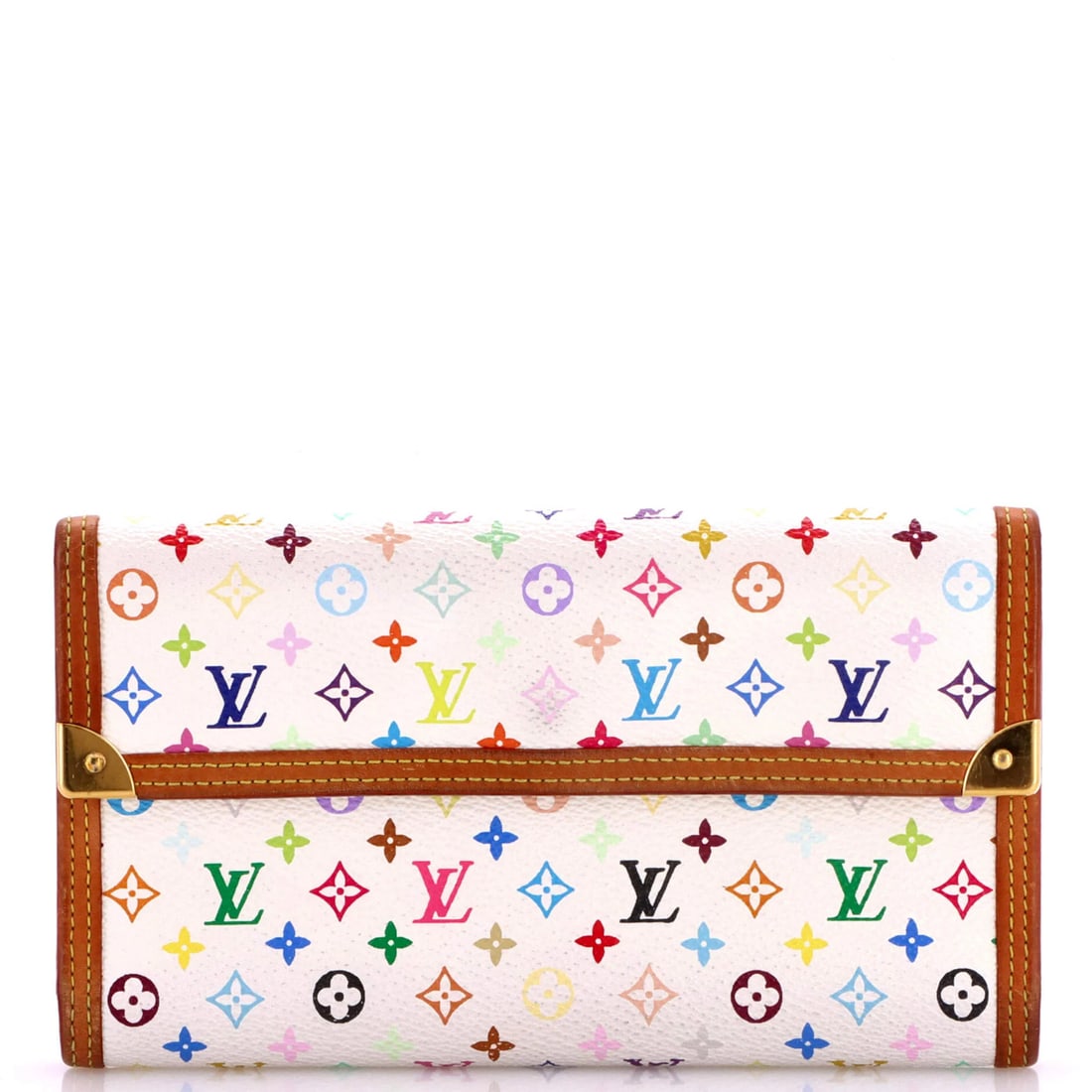 Monogram Wallet Louis Vuitton International Multicolor Porte Tresor: Monogram Wallet Louis Vuitton International Multicolor Porte Tresor White canvas coated Louis Vuitton monogram multicolor Porte Tresor wallet features a classic design with moderate edge wear and scuf