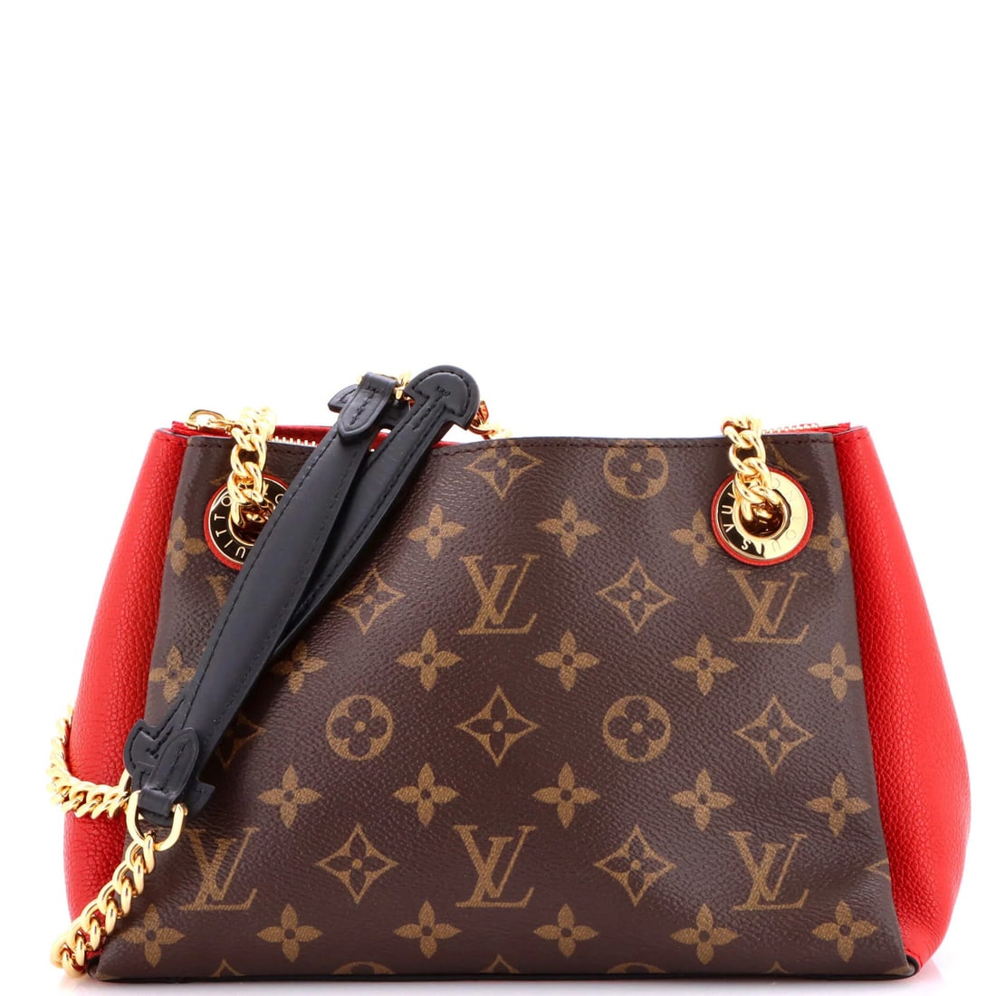 Handbag Monogram Canvas Leather Louis Vuitton Surene BB: Handbag Monogram Canvas Leather Louis Vuitton Surene BB Red Louis Vuitton Surene BB Handbag with Leather and Canvas Coated Exterior, featuring the iconic monogram pattern. This shoulder bag boasts a