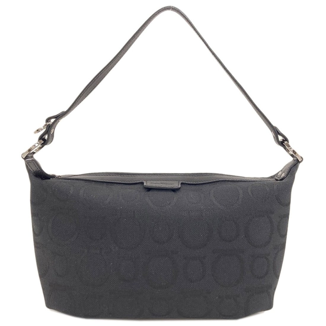 Salvatore Ferragamo Gancinipattern Handbag Canvas: Salvatore Ferragamo Gancinipattern Handbag Canvas Black canvas handbag with the iconic Ganci pattern, a signature design element from Salvatore Ferragamo. This stylish and timeless piece features a