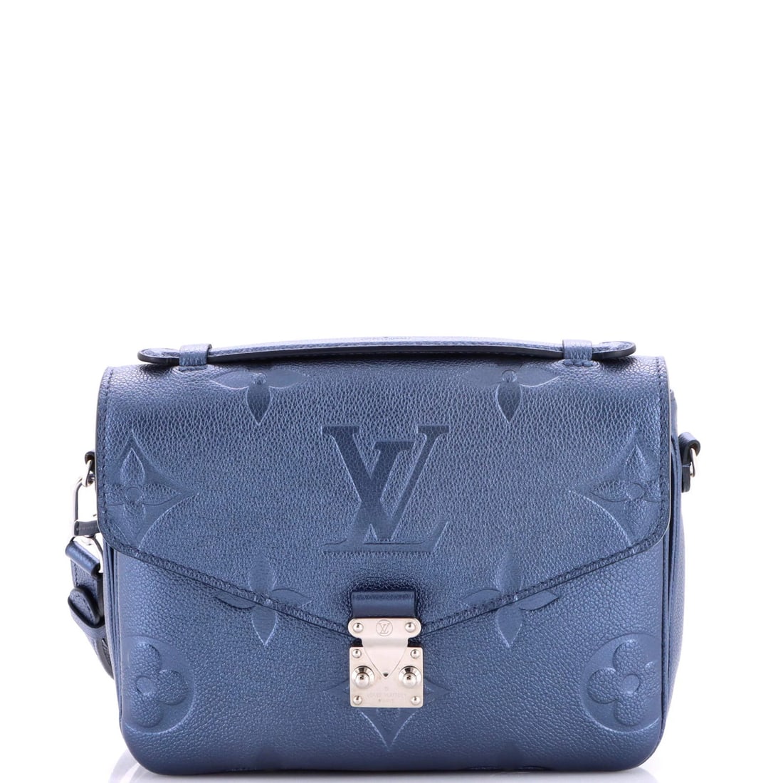 Giant Louis Vuitton Monogram Empreinte Pochette Metis: Giant Louis Vuitton Monogram Empreinte Pochette Metis Giant Louis Vuitton Monogram Empreinte Pochette Metis in stunning blue leather, featuring the iconic monogram pattern and a spacious interior