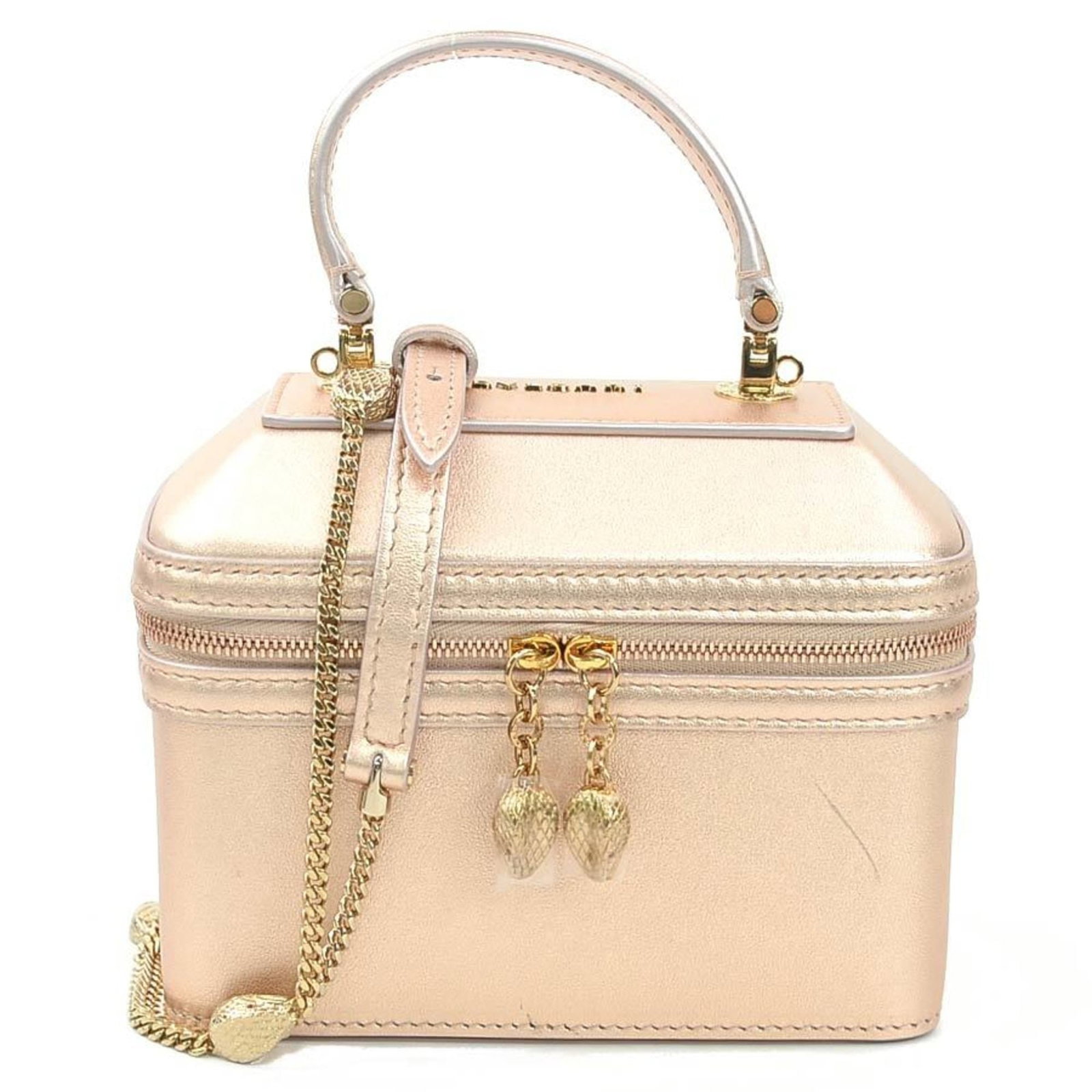 Bag leather shoulder Bvlgari: Bag leather shoulder Bvlgari Bvlgari leather shoulder bag in metallic beige and pink, featuring a sleek design with durable leather construction. Includes dust bag and rain cover for added protection.