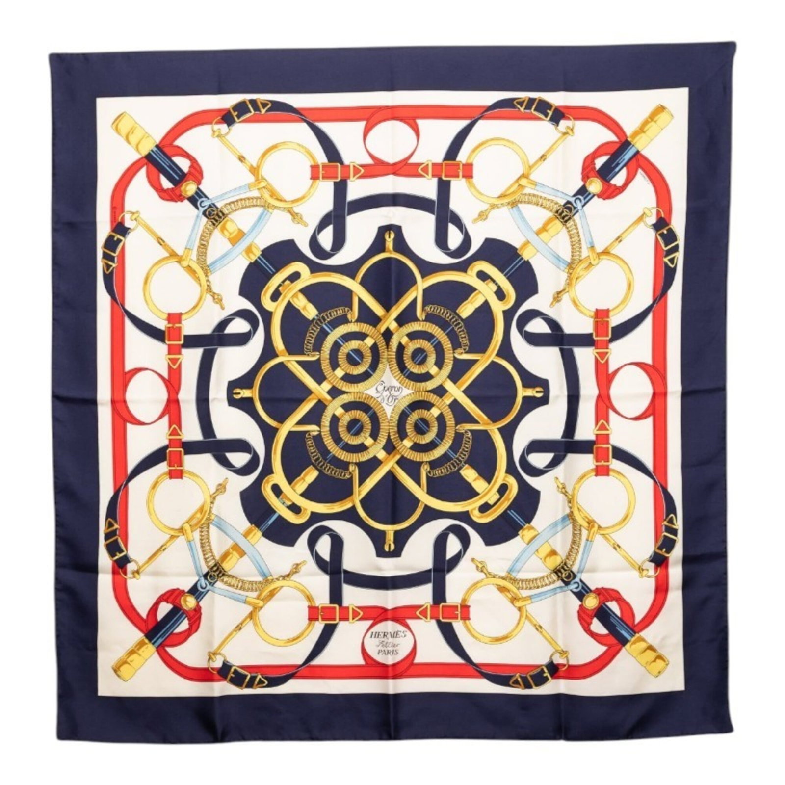 Hermes Silk Scarf: Hermes Silk Scarf Silk scarf in multi-color, navy design from renowned French fashion house Hermes. Measuring 89cm x 87.5cm, this luxurious silk accessory boasts a unique blend of style and sophistica