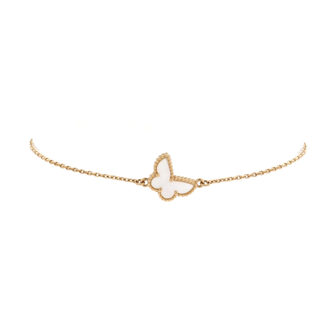 Van Cleef & Arpels Sweet Alhambra Butterfly Bracelet 18K Yellow Gold and Mother: Van Cleef & Arpels Sweet Alhambra Butterfly Bracelet 18K Yellow Gold and Mother 18K Yellow Gold and Mother of Pearl details make the Sweet Alhambra Butterfly Bracelet a stunning piece. The pristine