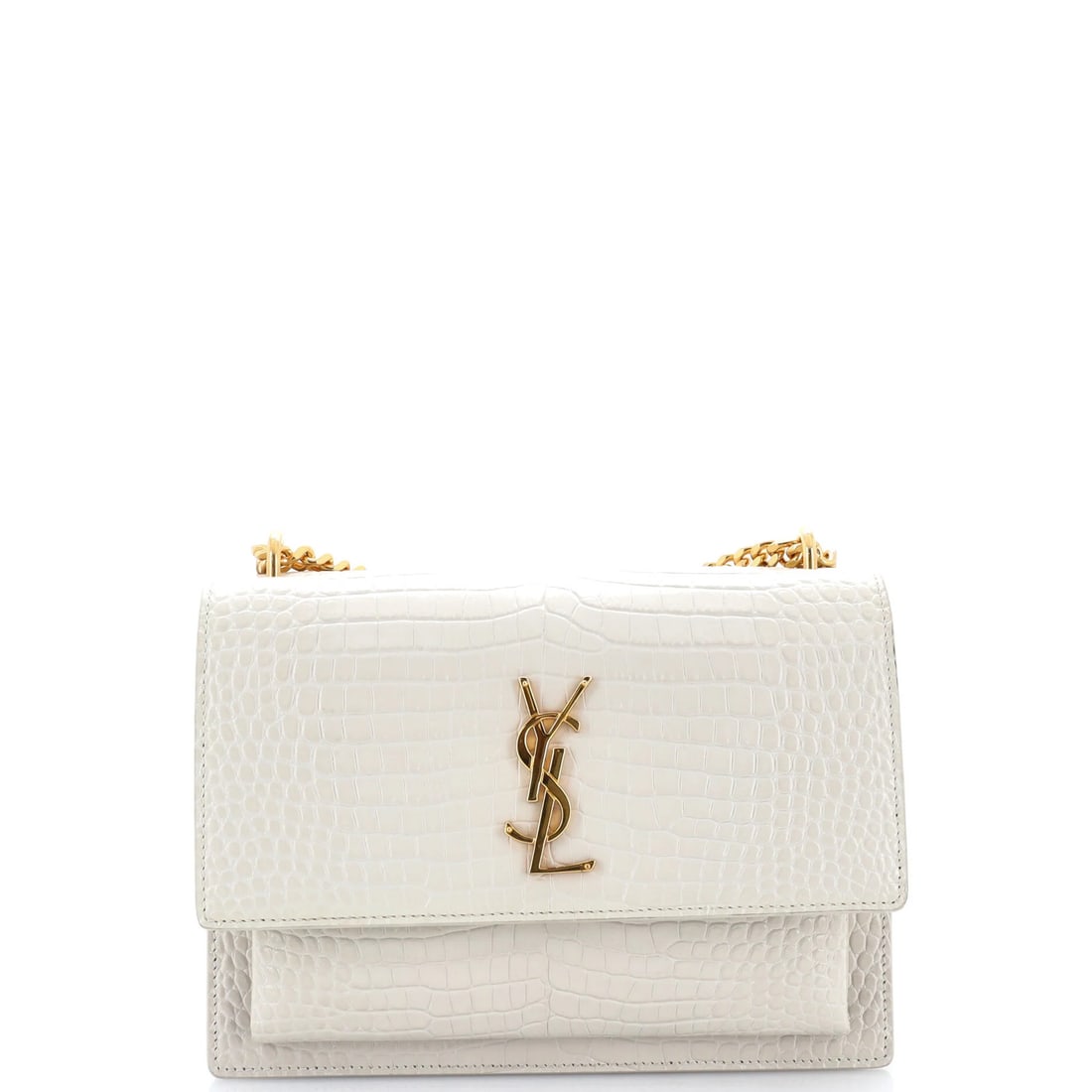 Saint Laurent Crocodile Embossed Leather Bag Crossbody Medium: Saint Laurent Crocodile Embossed Leather Bag Crossbody Medium Neutral crocodile embossed leather wraps around the Sunset Crossbody Bag, adding an edgy touch to its medium size. This excellent