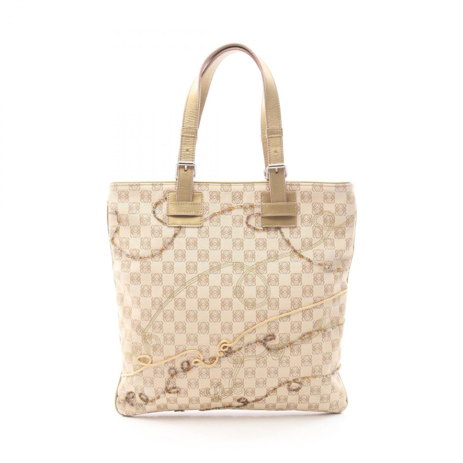 Canvas Leather Handbag Loewe: Canvas Leather Handbag Loewe Canvas Leather Handbag Loewe bears a signature. Made from canvas and leather, this beige handbag measures 32cm x 32cm x 2cm. Its unique combination of materials and design